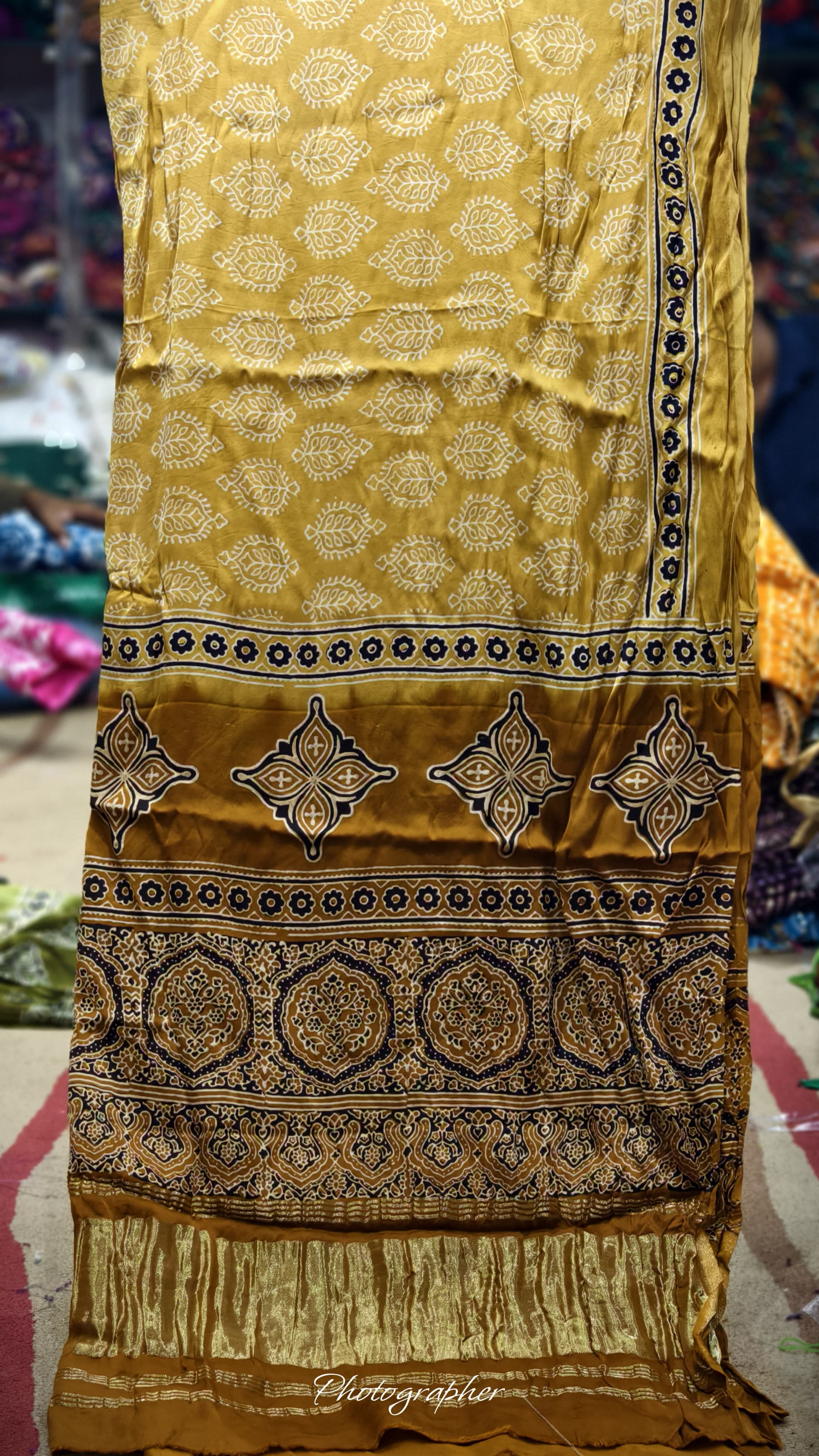 Pure Modal Gaji Silk Hand Block Print Dupatta Two Tone With Lagdi Patta