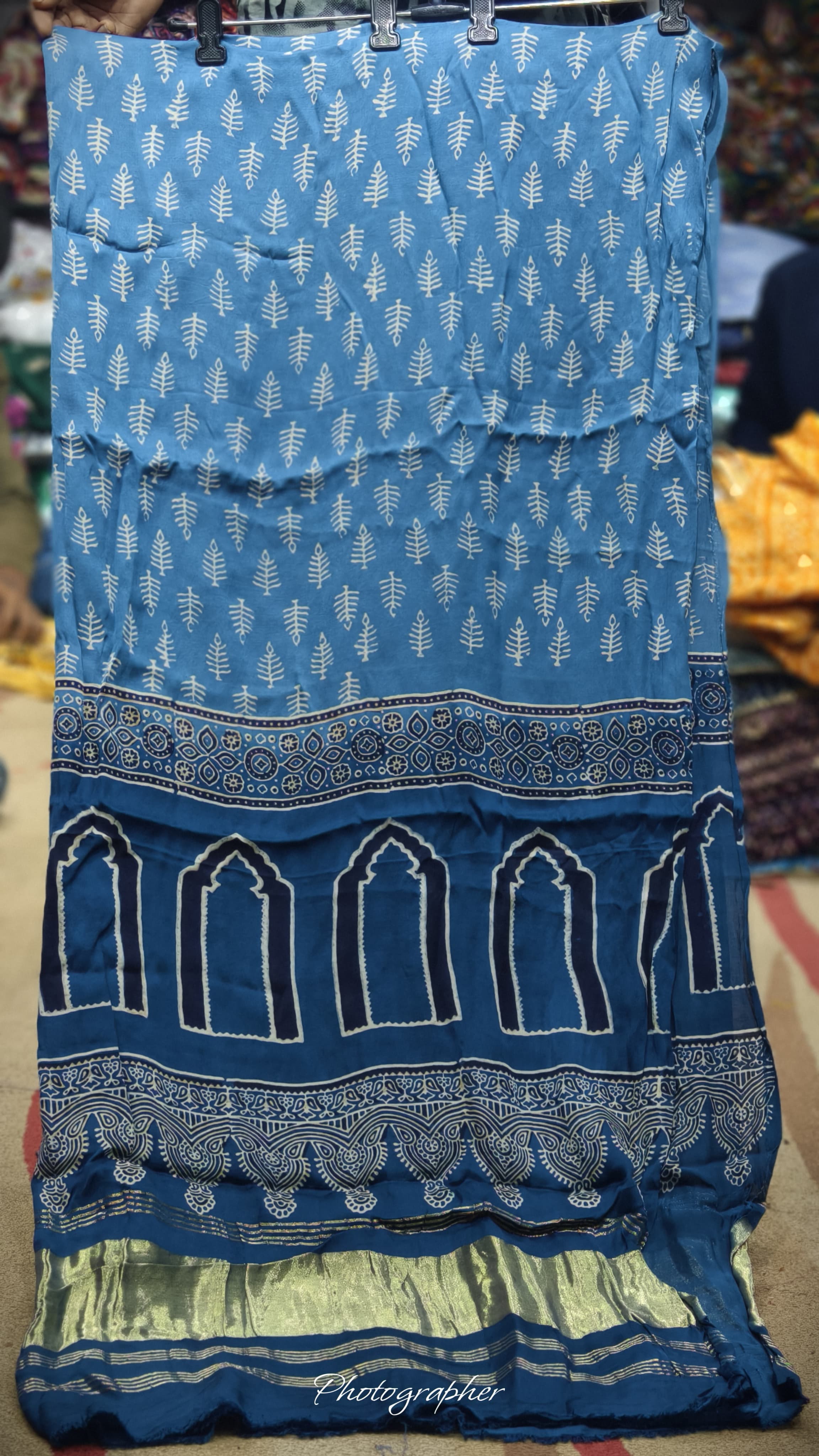 Pure Modal Gaji Silk Hand Block Print Dupatta Two Tone With Lagdi Patta