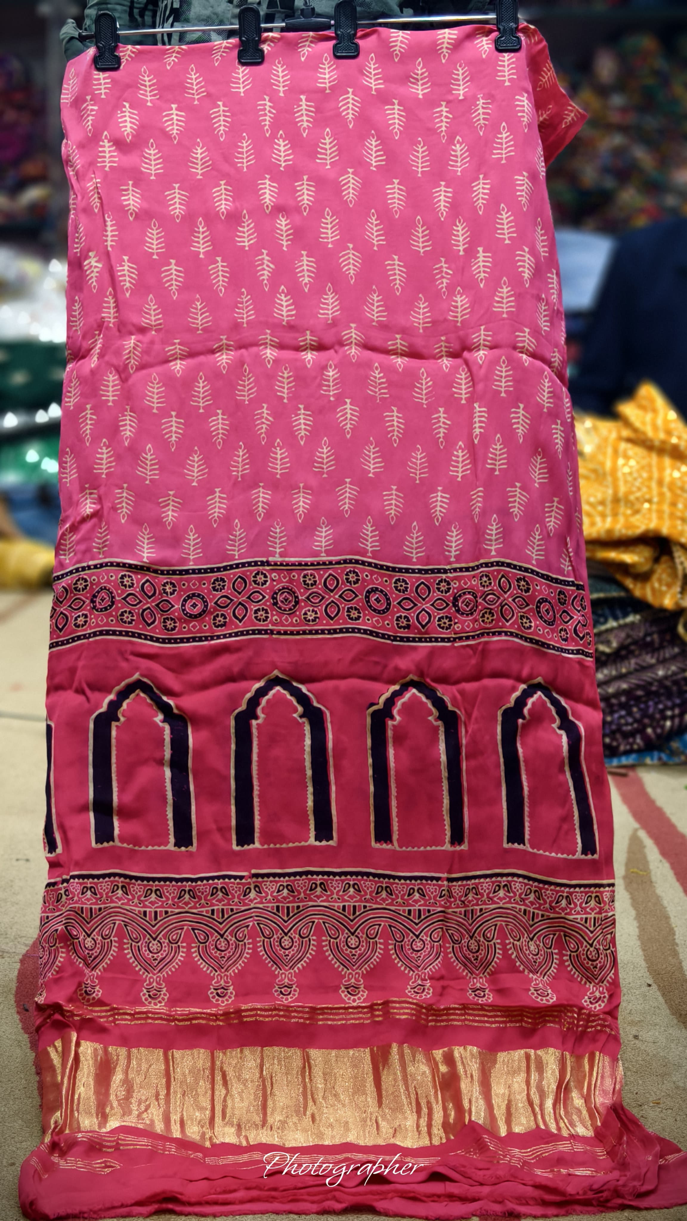 Pure Modal Gaji Silk Hand Block Print Dupatta Two Tone With Lagdi Patta