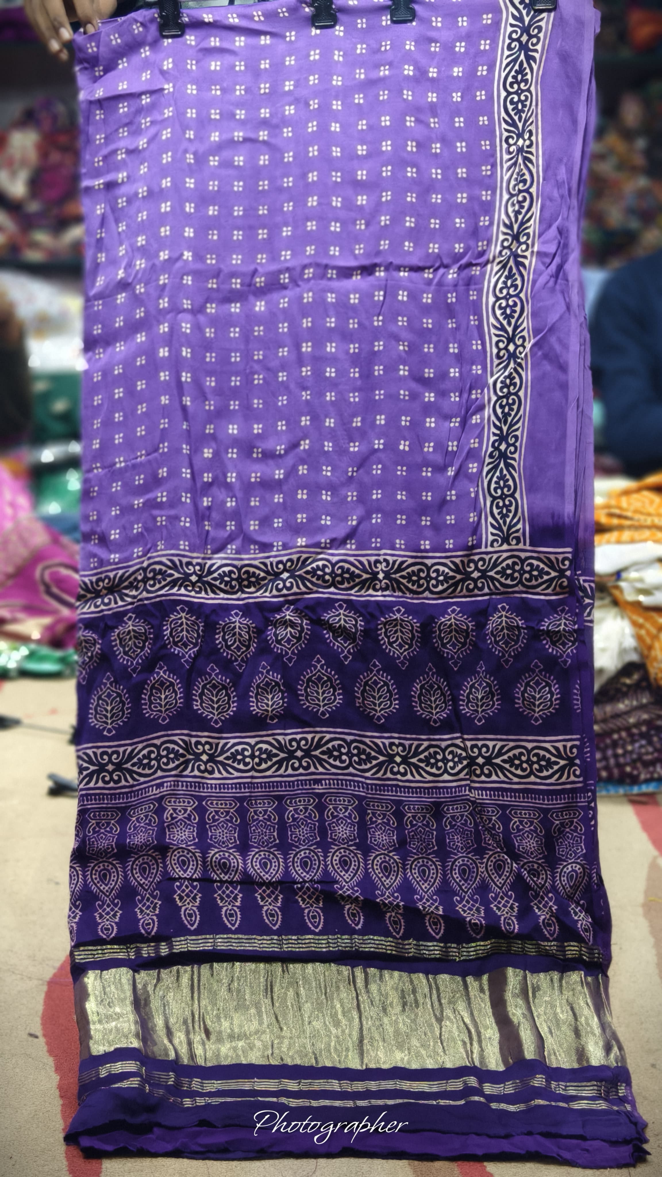 Pure Modal Gaji Silk Hand Block Print Dupatta Two Tone With Lagdi Patta