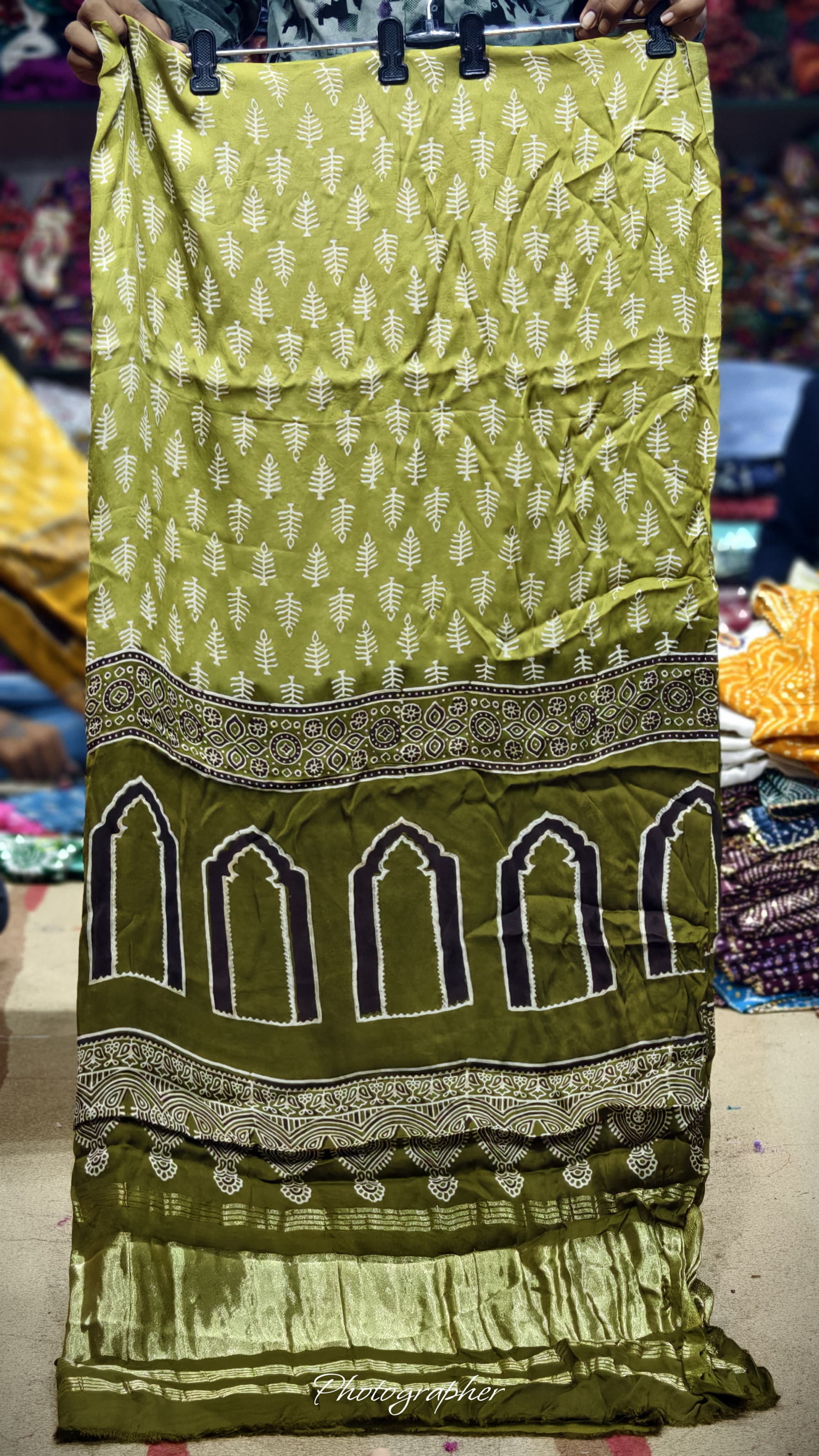 Pure Modal Gaji Silk Hand Block Print Dupatta Two Tone With Lagdi Patta