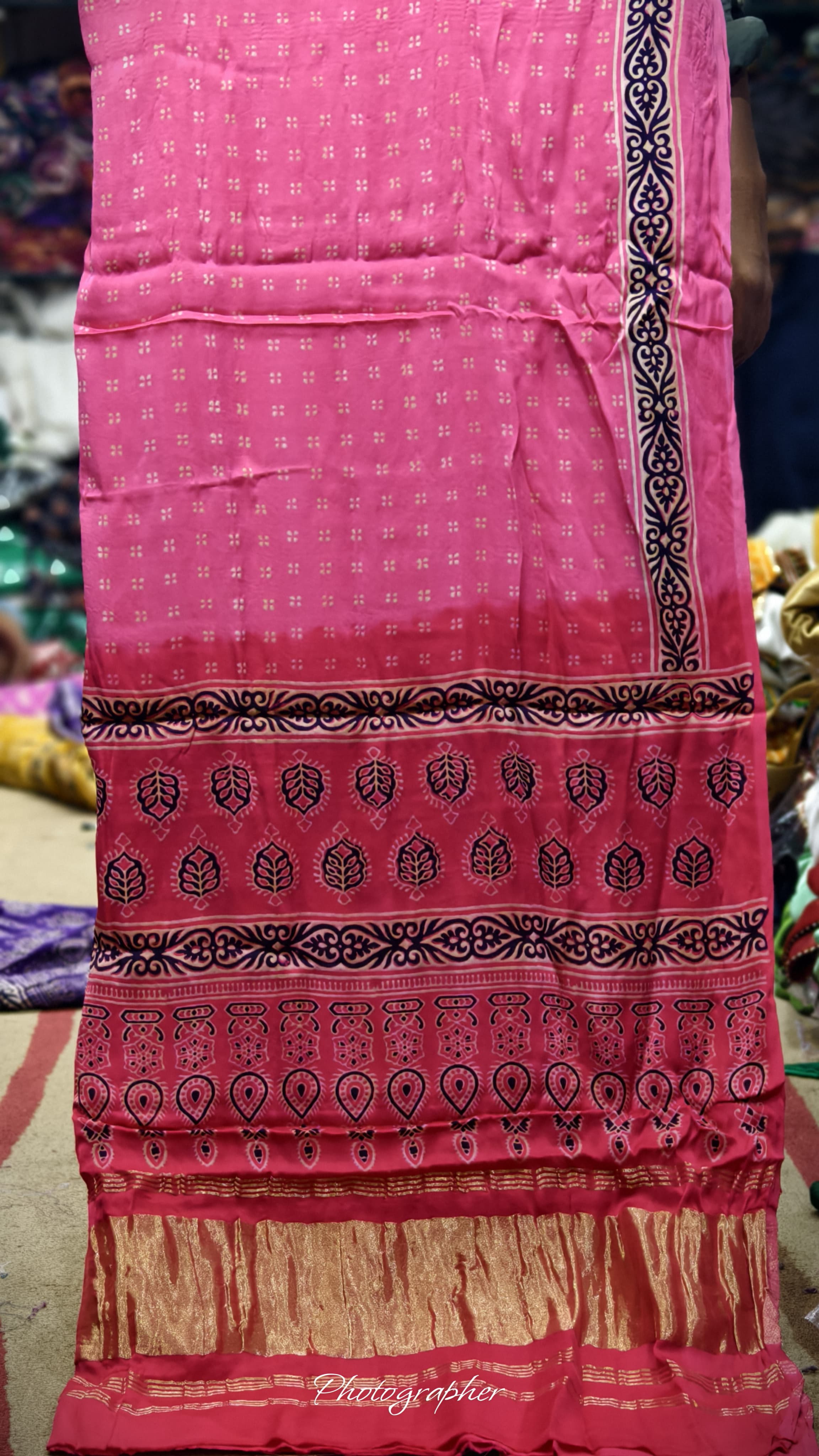 Pure Modal Gaji Silk Hand Block Print Dupatta Two Tone With Lagdi Patta