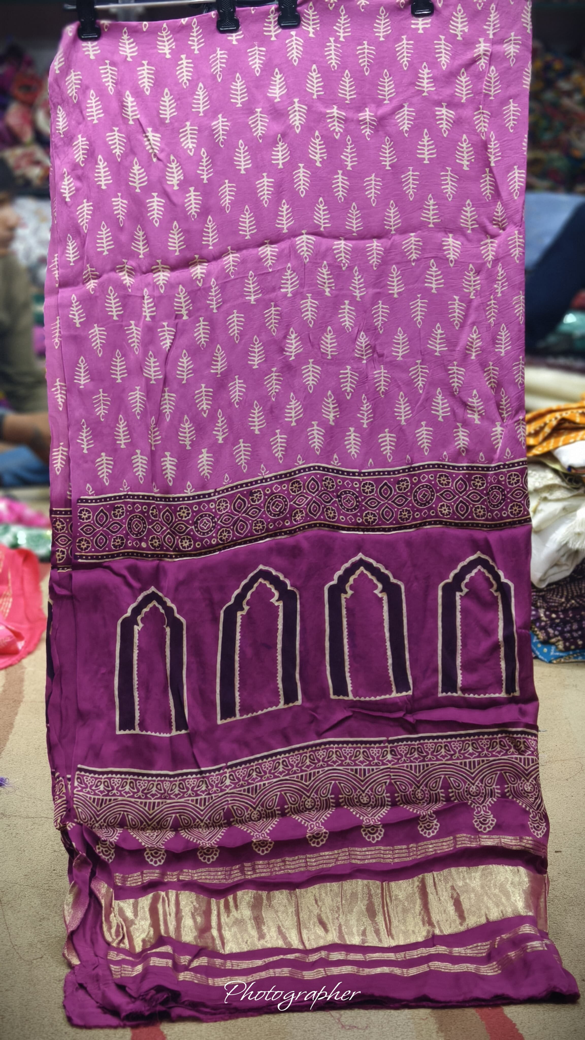 Pure Modal Gaji Silk Hand Block Print Dupatta Two Tone With Lagdi Patta