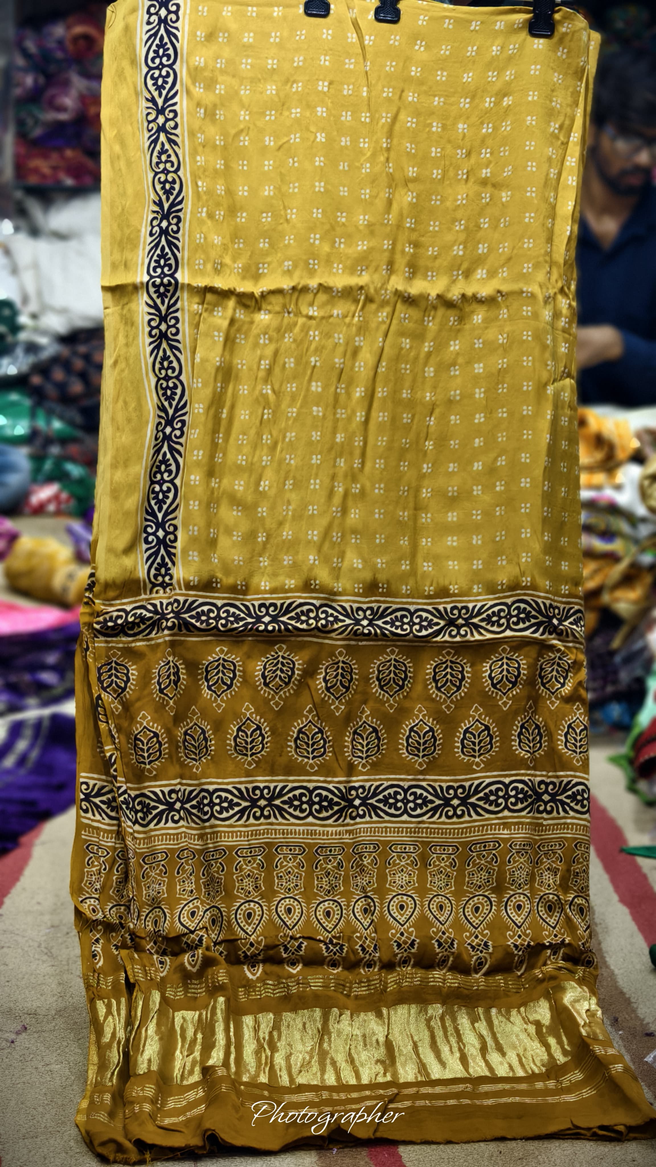 Pure Modal Gaji Silk Hand Block Print Dupatta Two Tone With Lagdi Patta