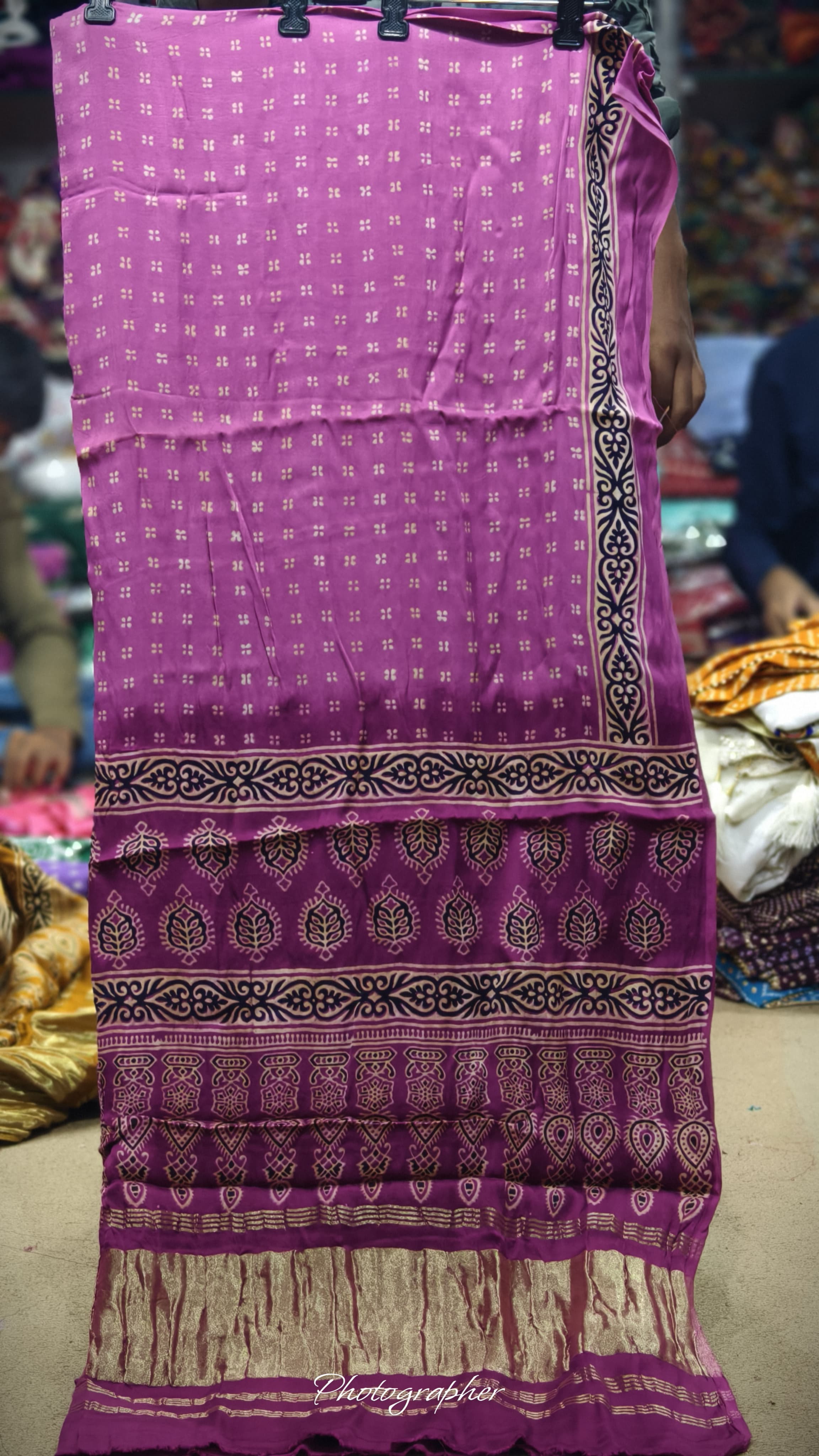 Pure Modal Gaji Silk Hand Block Print Dupatta Two Tone With Lagdi Patta