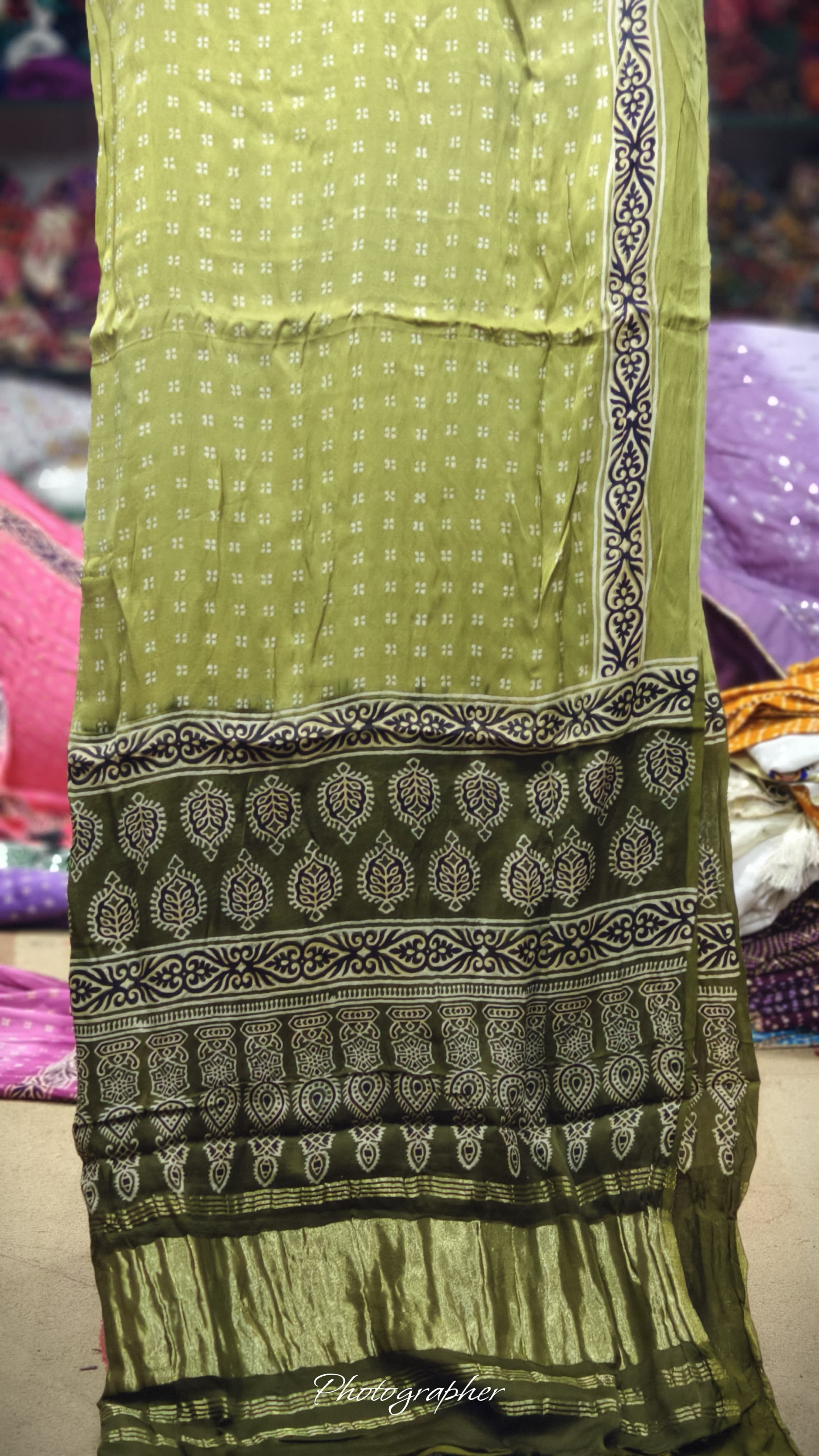 Pure Modal Gaji Silk Hand Block Print Dupatta Two Tone With Lagdi Patta