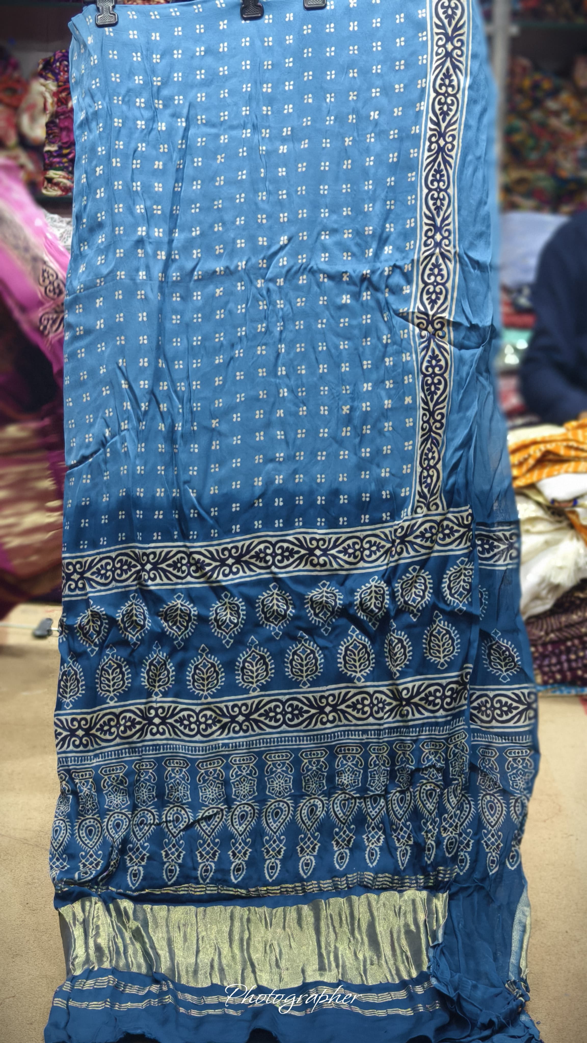 Pure Modal Gaji Silk Hand Block Print Dupatta Two Tone With Lagdi Patta