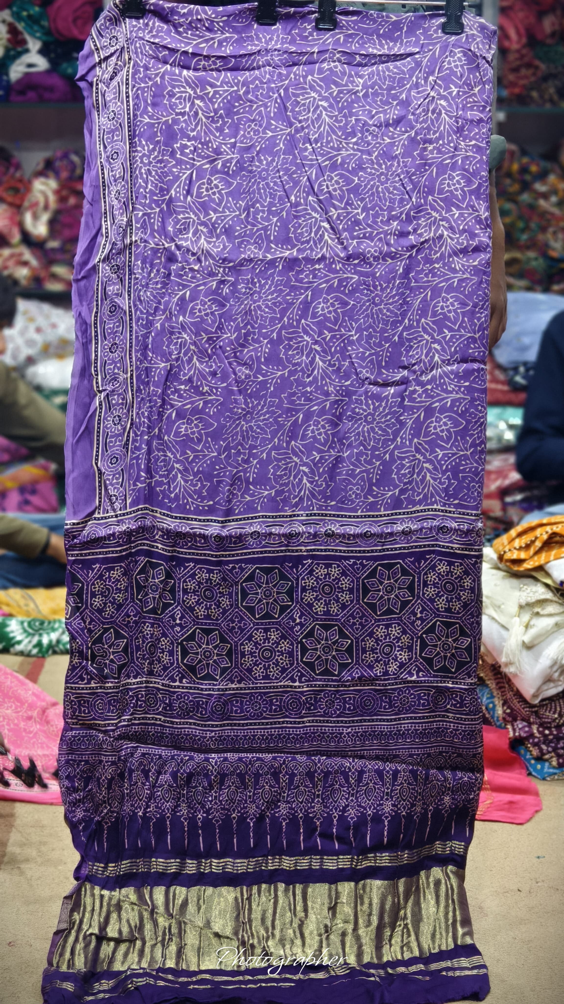 Pure Modal Gaji Silk Hand Block Print Dupatta Two Tone With Lagdi Patta