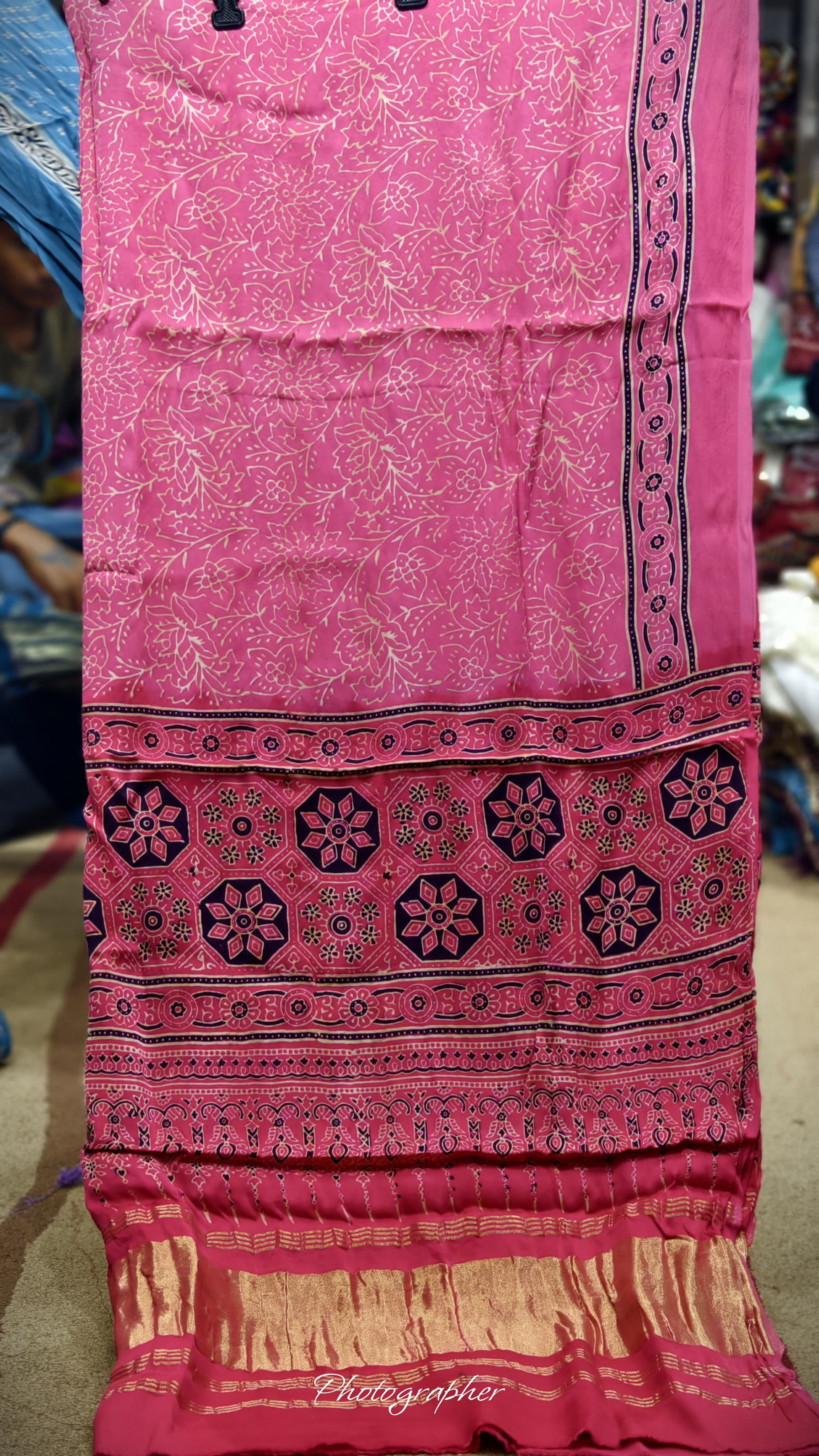 Pure Modal Gaji Silk Hand Block Print Dupatta Two Tone With Lagdi Patta