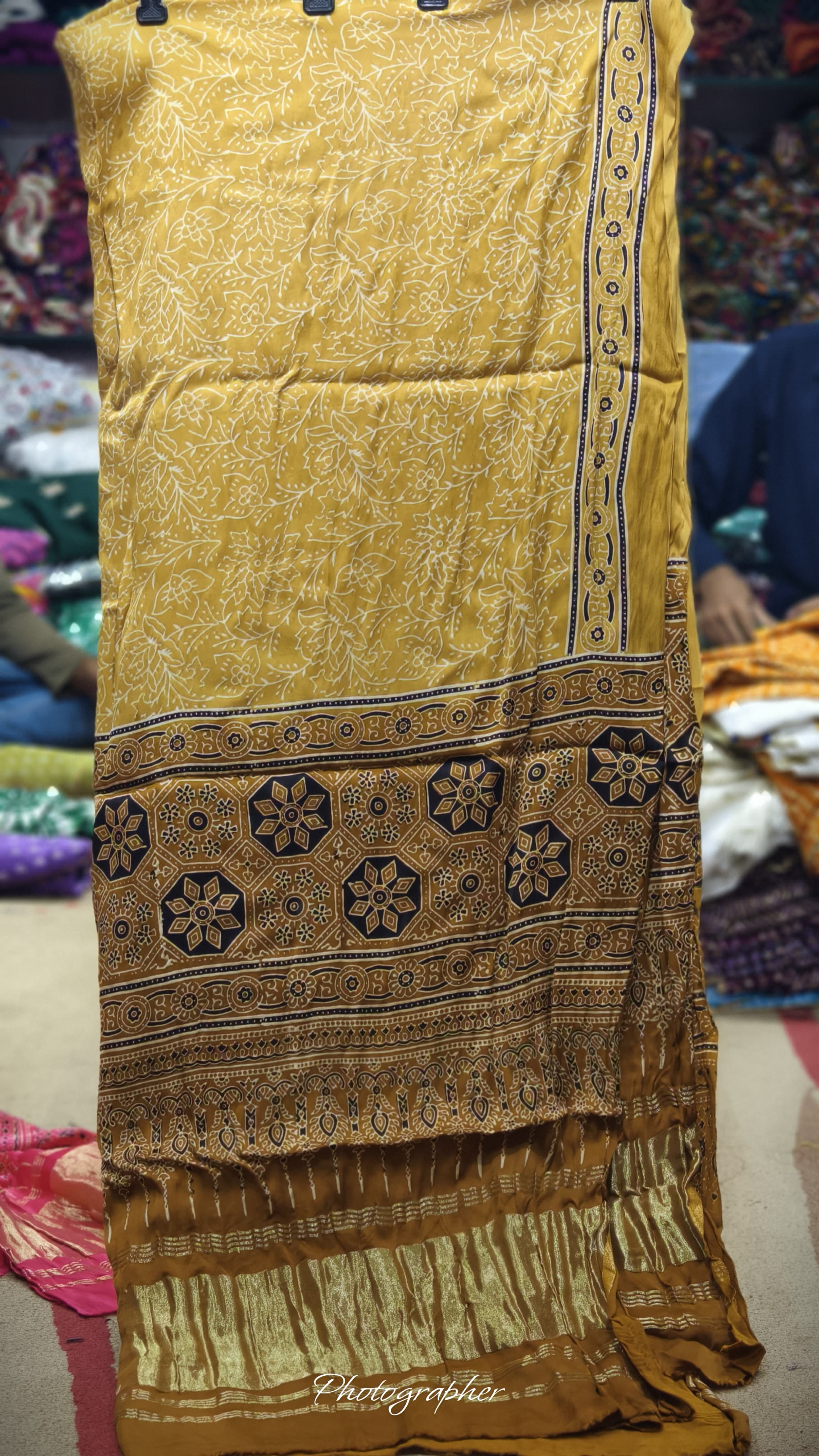 Pure Modal Gaji Silk Hand Block Print Dupatta Two Tone With Lagdi Patta