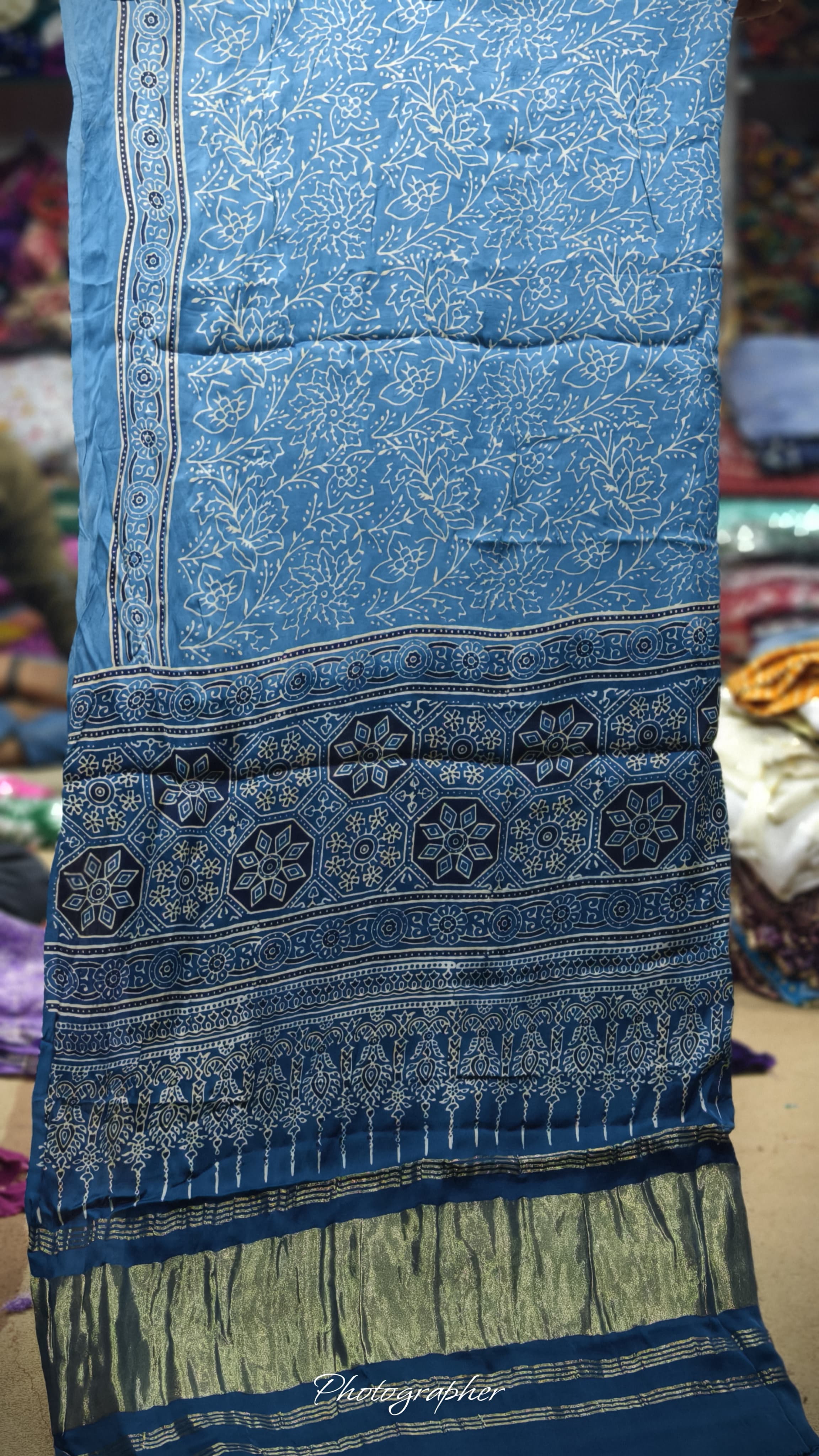 Pure Modal Gaji Silk Hand Block Print Dupatta Two Tone With Lagdi Patta