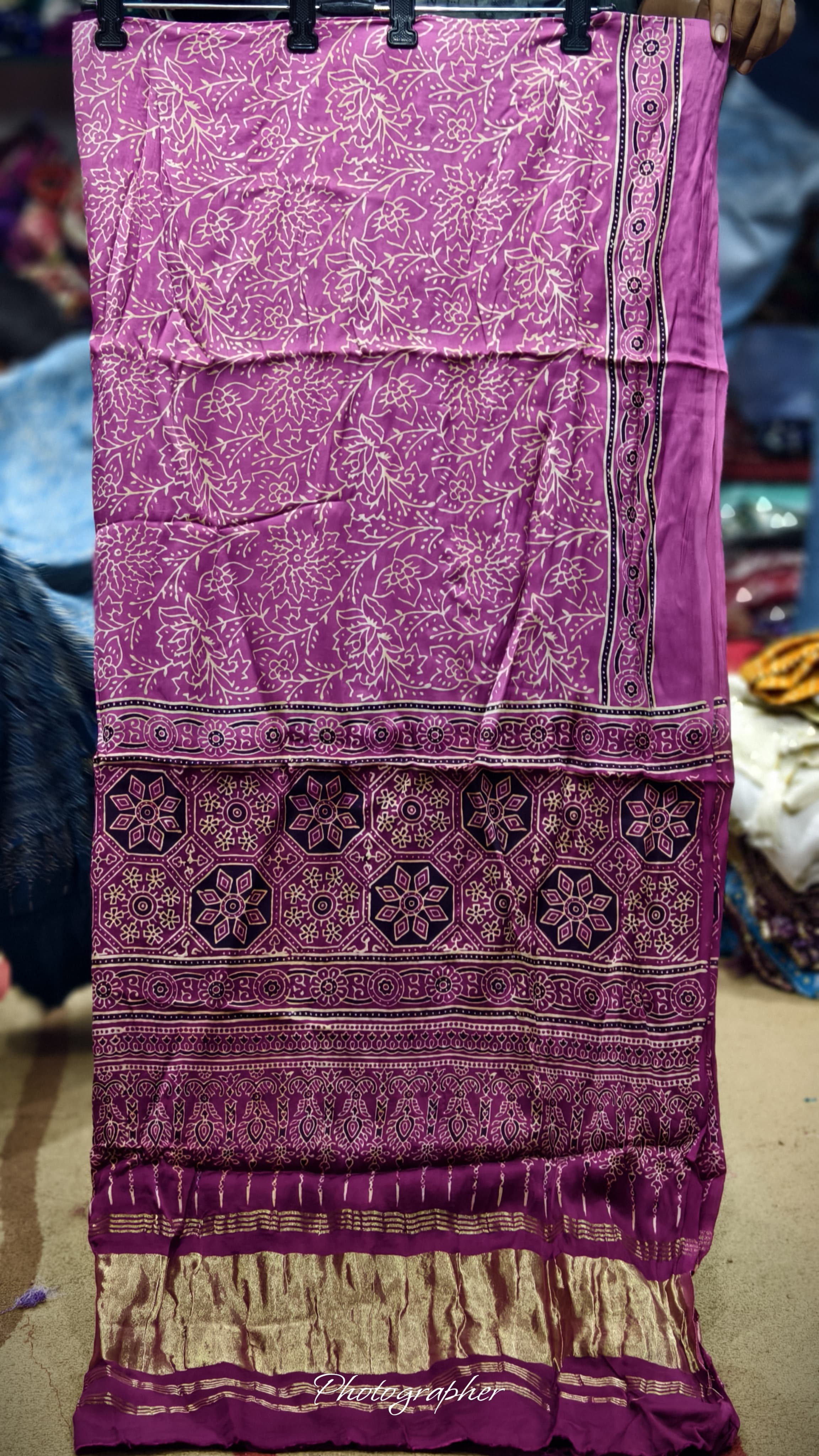 Pure Modal Gaji Silk Hand Block Print Dupatta Two Tone With Lagdi Patta
