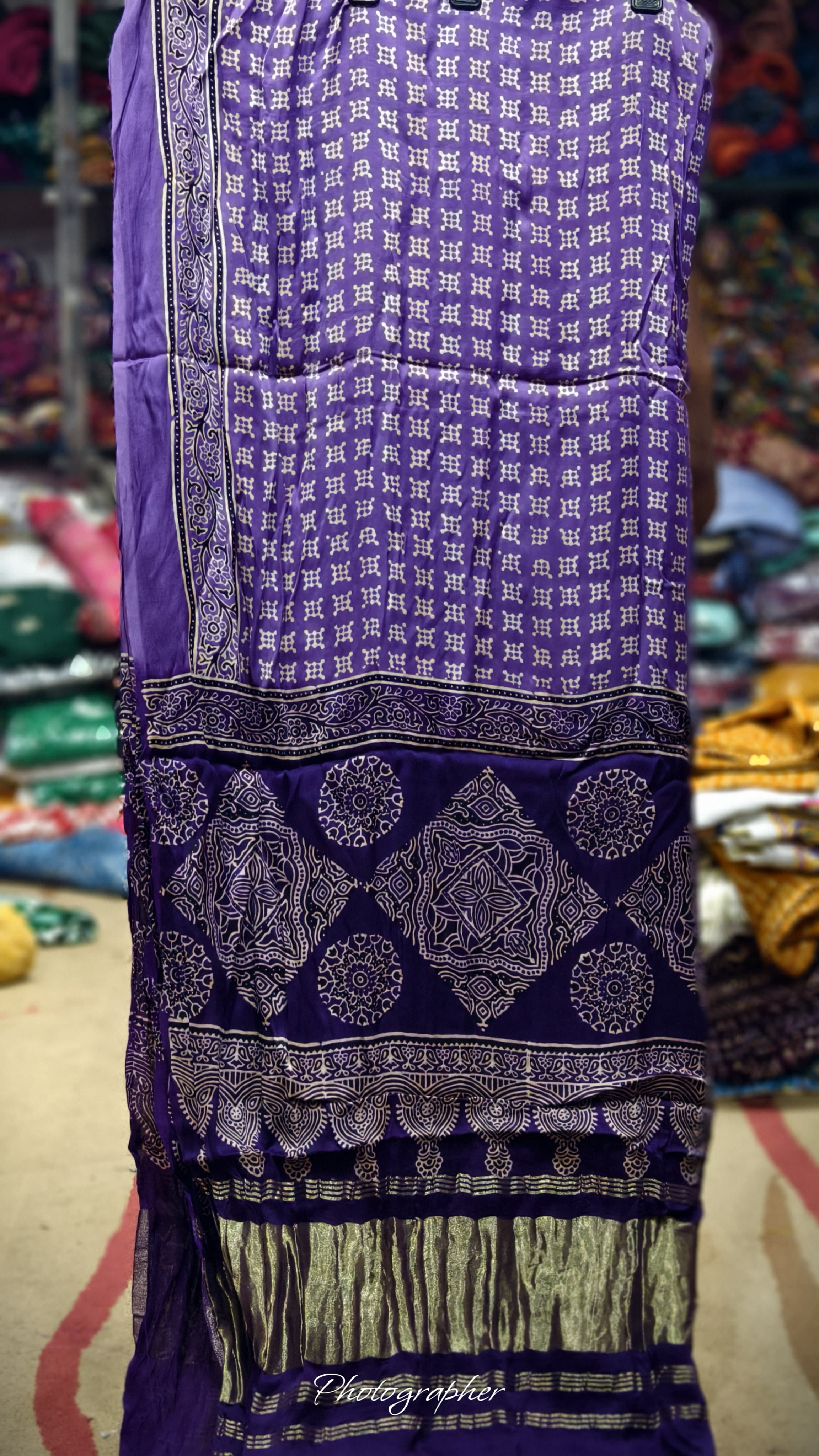 Pure Modal Gaji Silk Hand Block Print Dupatta Two Tone With Lagdi Patta