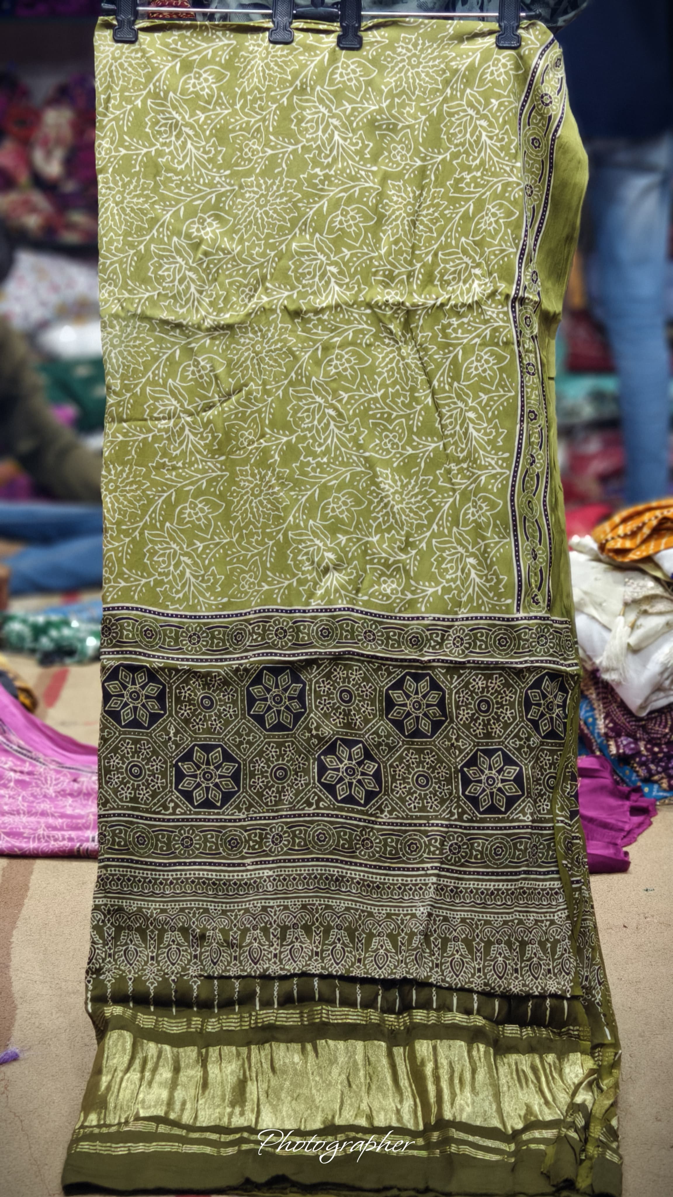 Pure Modal Gaji Silk Hand Block Print Dupatta Two Tone With Lagdi Patta
