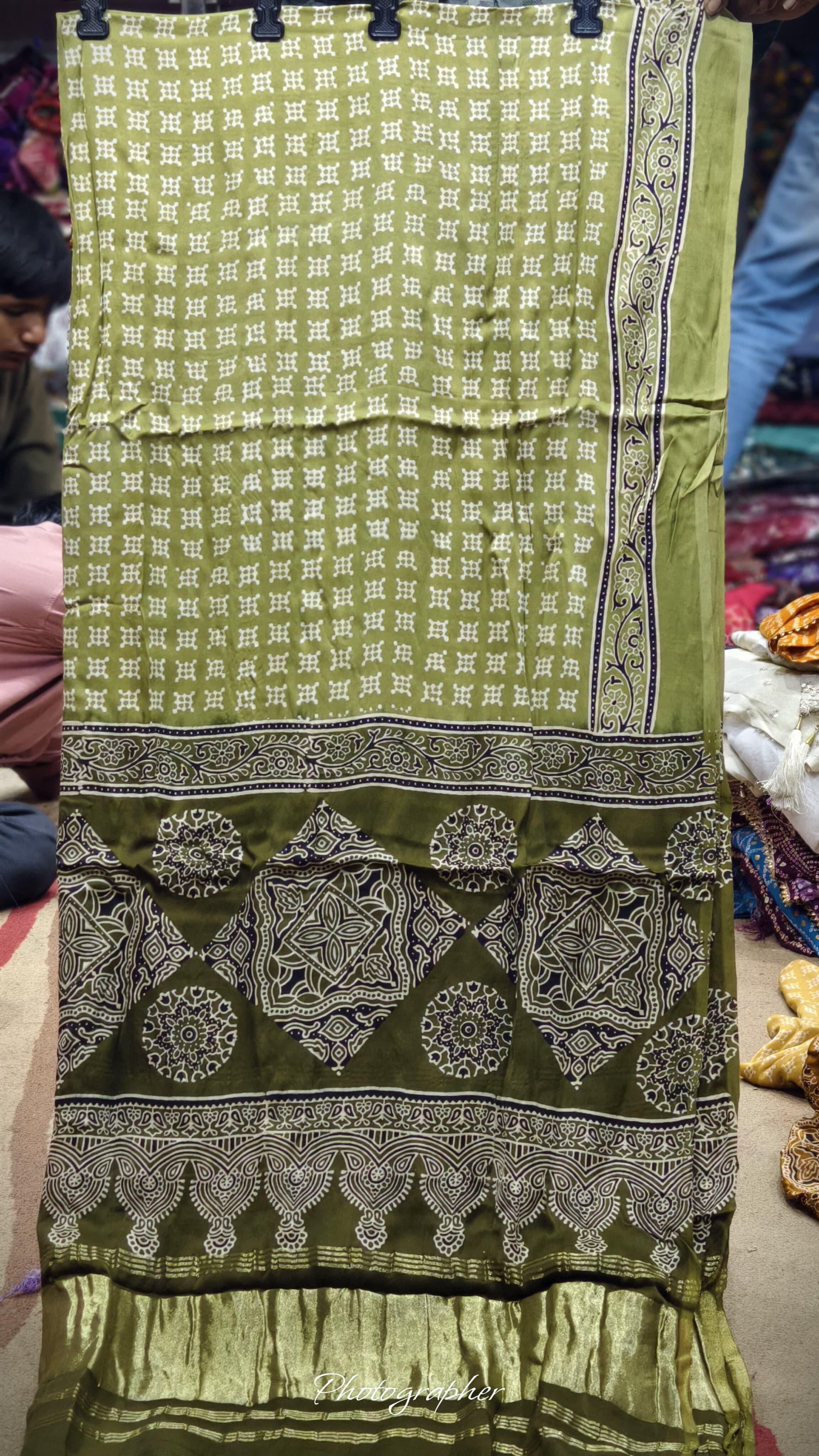 Pure Modal Gaji Silk Hand Block Print Dupatta Two Tone With Lagdi Patta