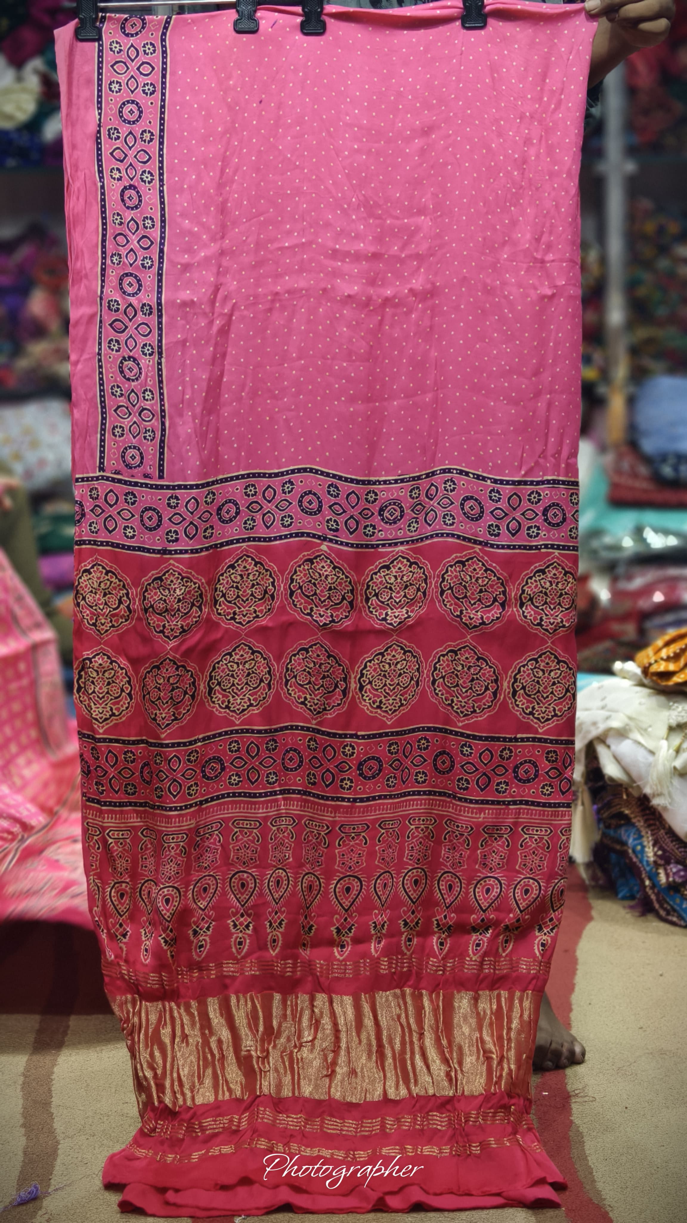 Pure Modal Gaji Silk Hand Block Print Dupatta Two Tone With Lagdi Patta
