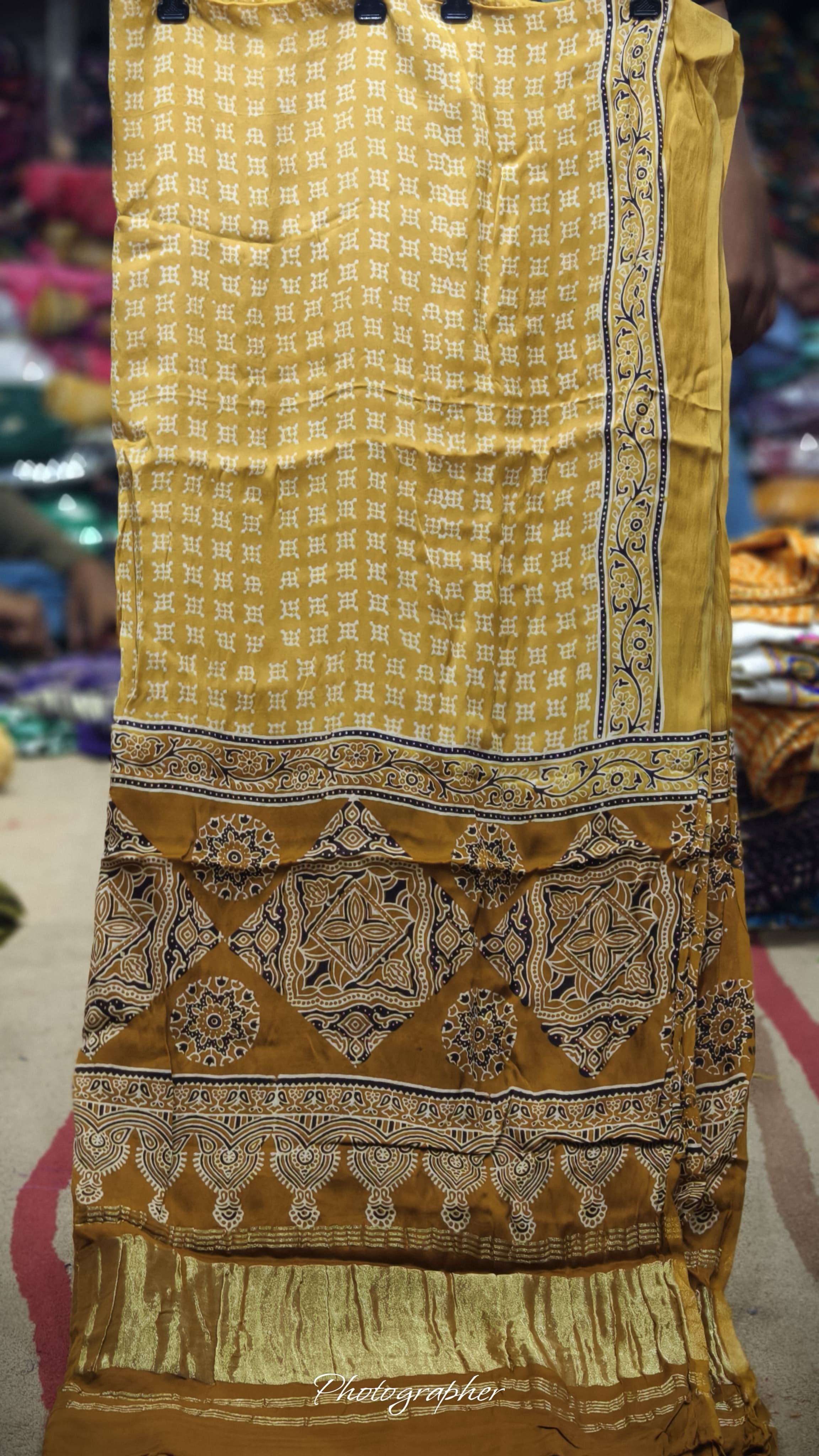 Pure Modal Gaji Silk Hand Block Print Dupatta Two Tone With Lagdi Patta