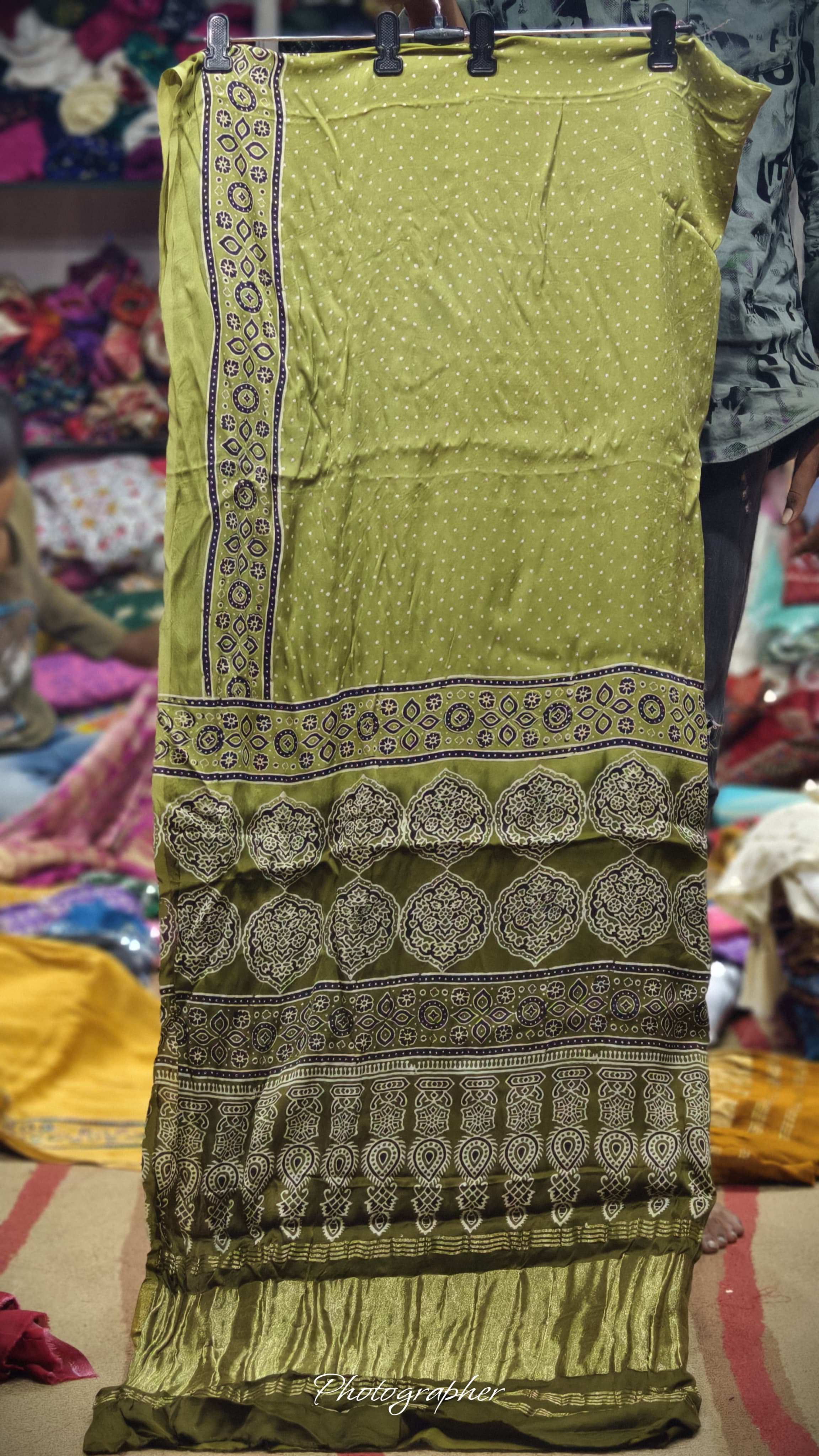 Pure Modal Gaji Silk Hand Block Print Dupatta Two Tone With Lagdi Patta