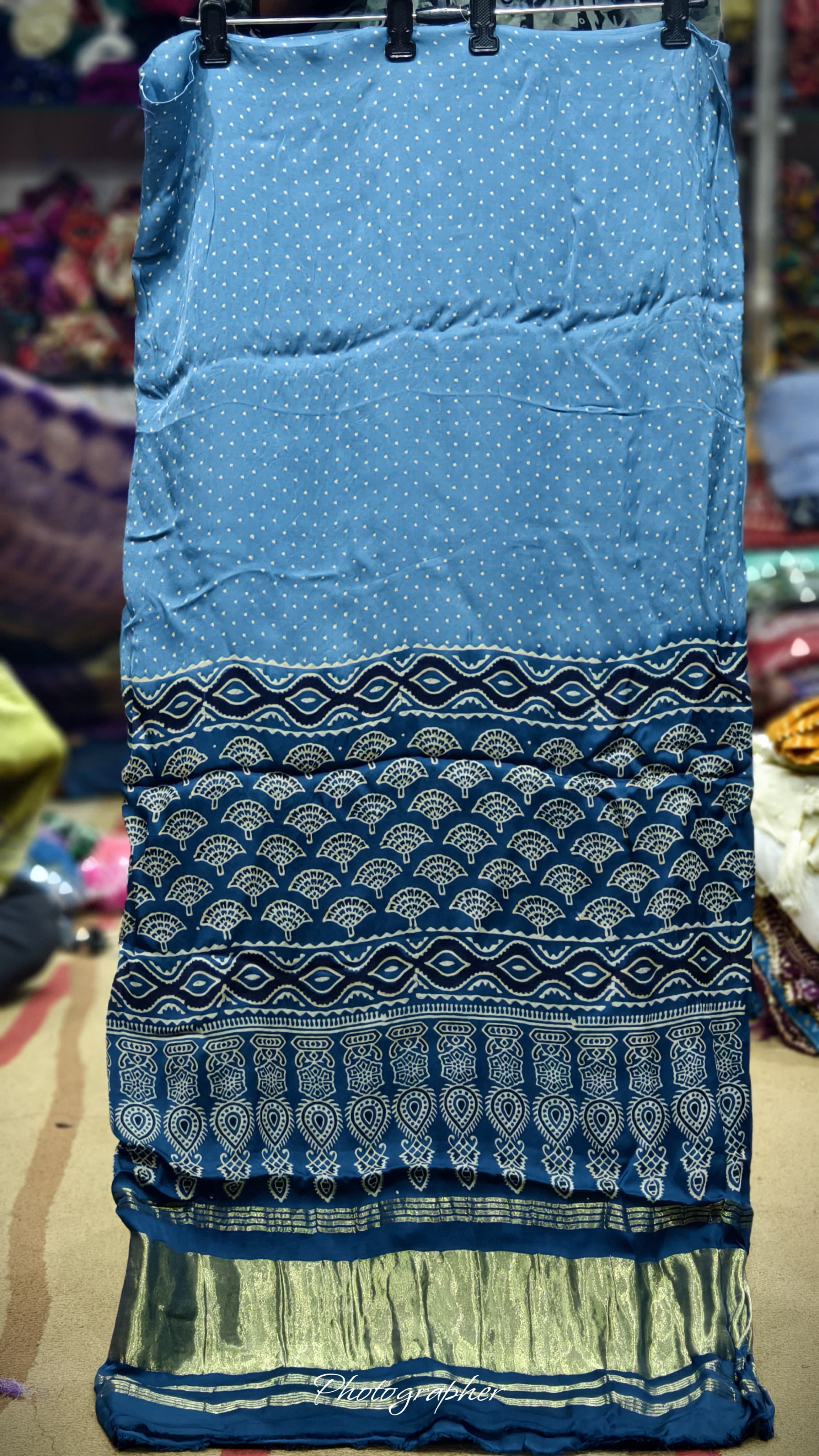 Pure Modal Gaji Silk Hand Block Print Dupatta Two Tone With Lagdi Patta