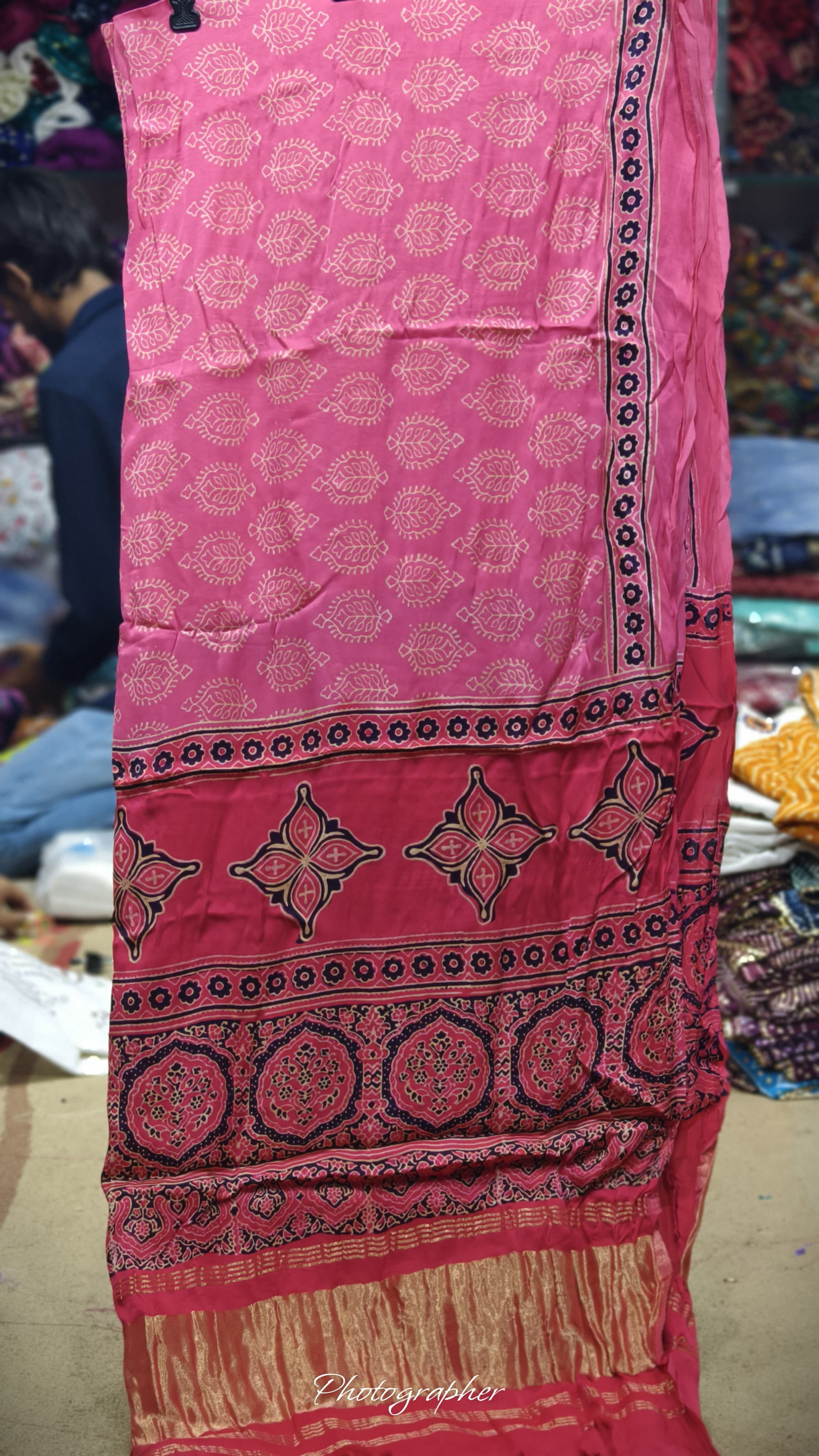 Pure Modal Gaji Silk Hand Block Print Dupatta Two Tone With Lagdi Patta