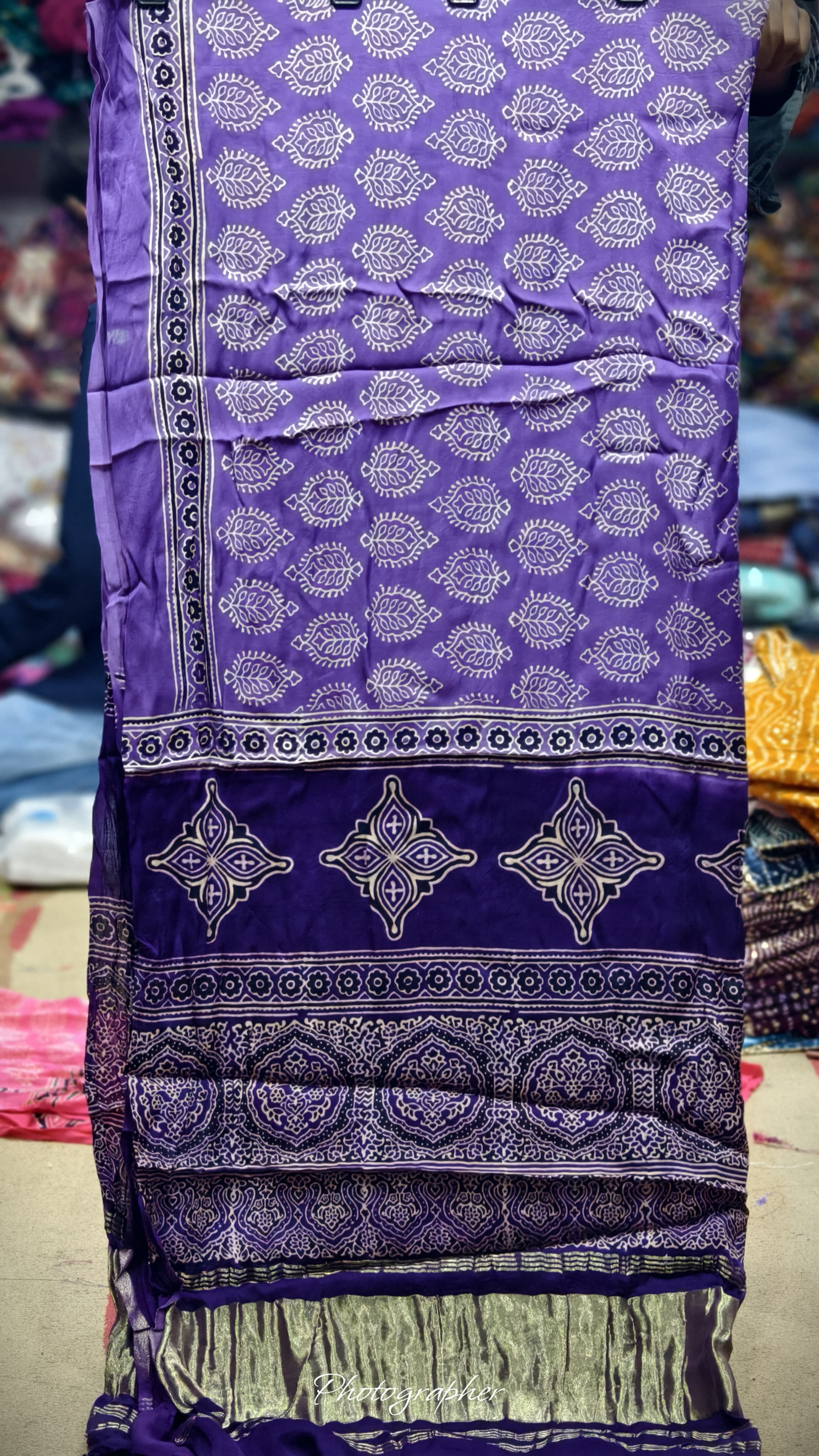 Pure Modal Gaji Silk Hand Block Print Dupatta Two Tone With Lagdi Patta