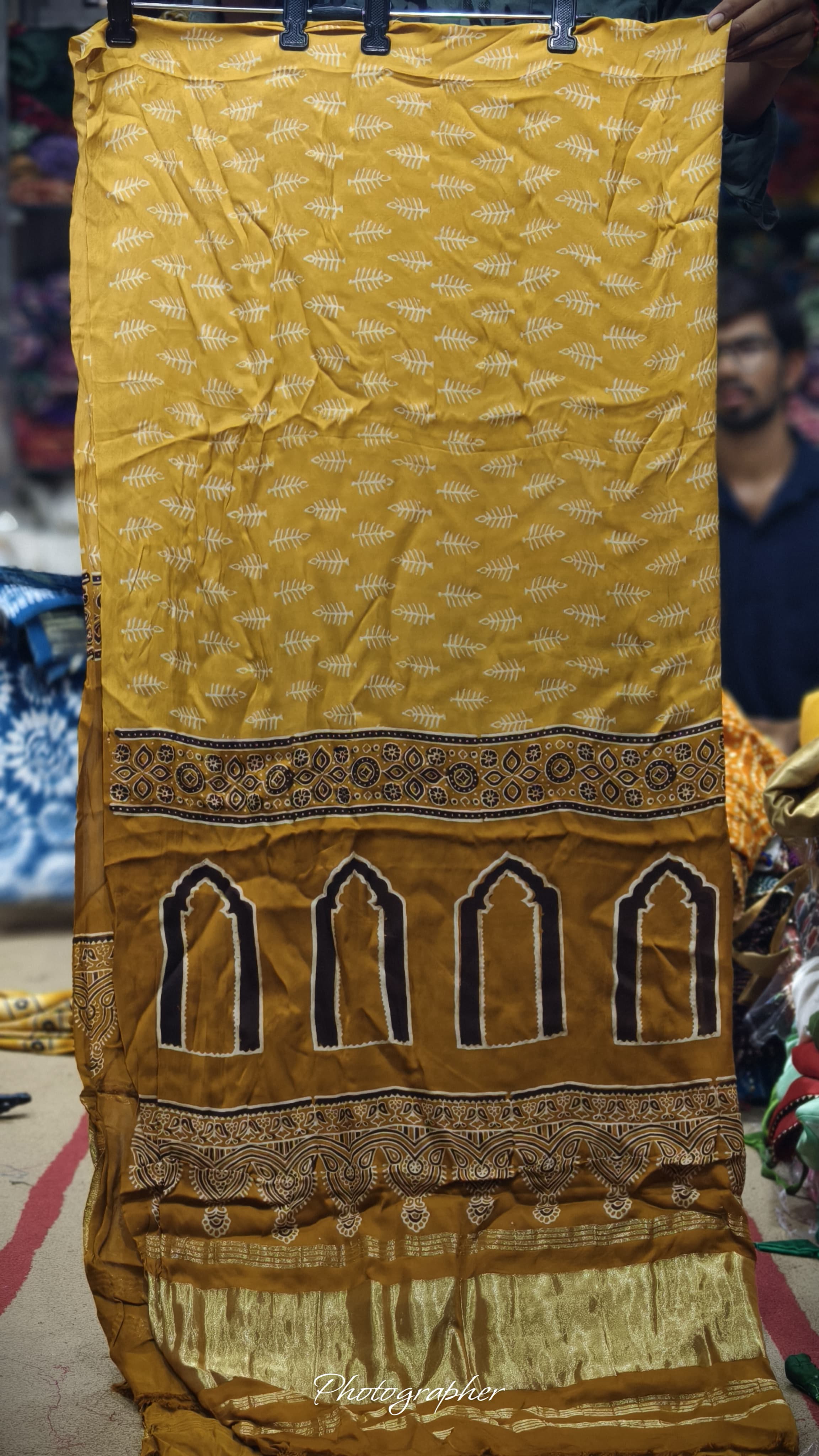 Pure Modal Gaji Silk Hand Block Print Dupatta Two Tone With Lagdi Patta