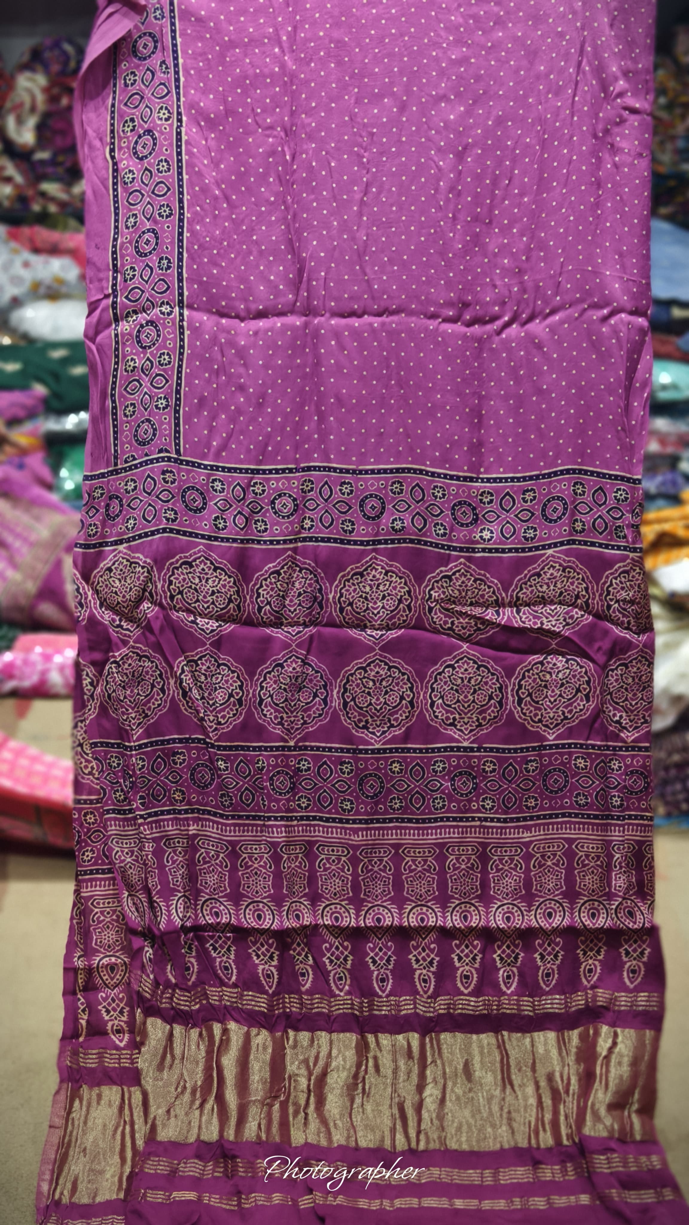 Pure Modal Gaji Silk Hand Block Print Dupatta Two Tone With Lagdi Patta