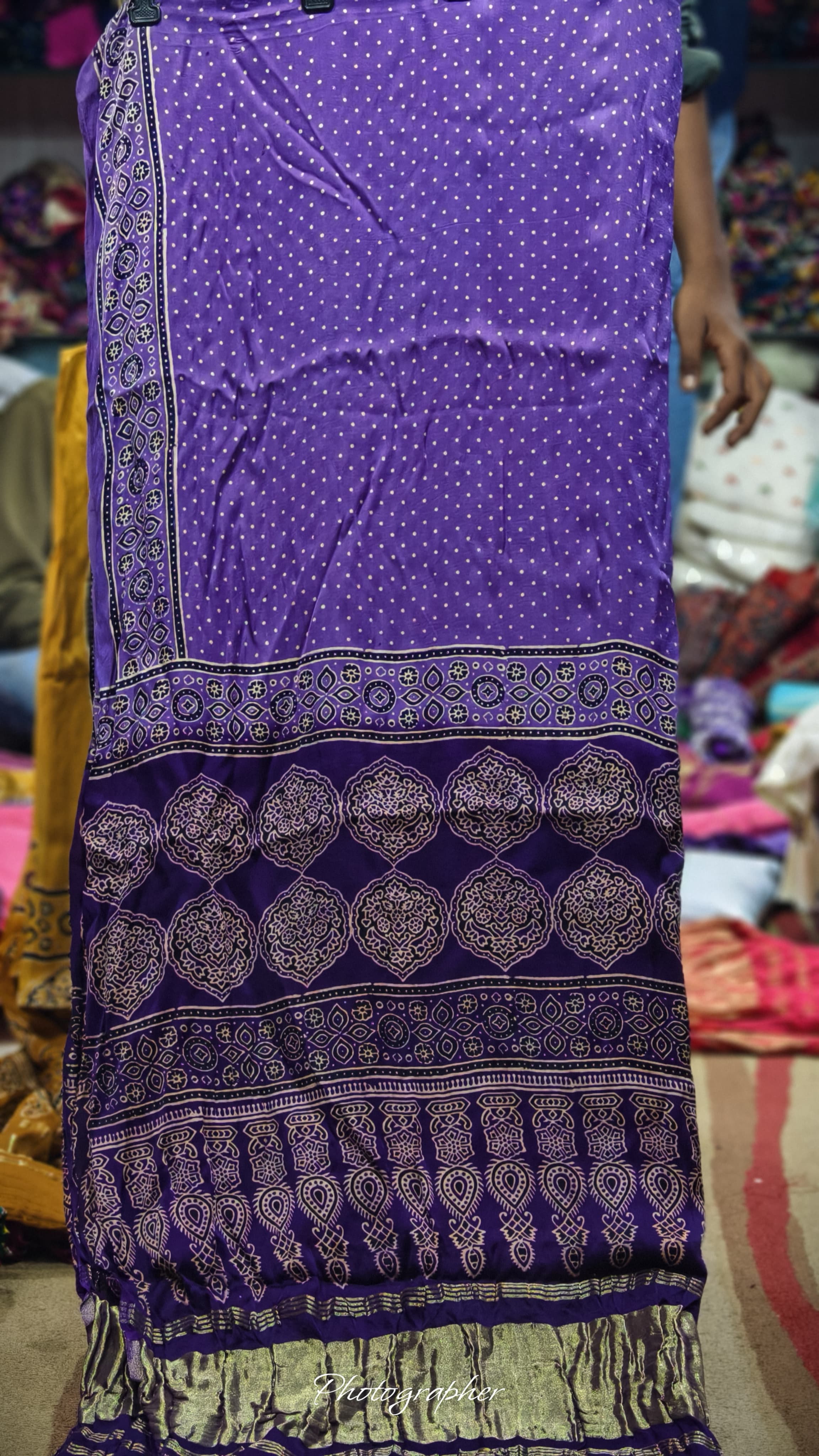 Pure Modal Gaji Silk Hand Block Print Dupatta Two Tone With Lagdi Patta