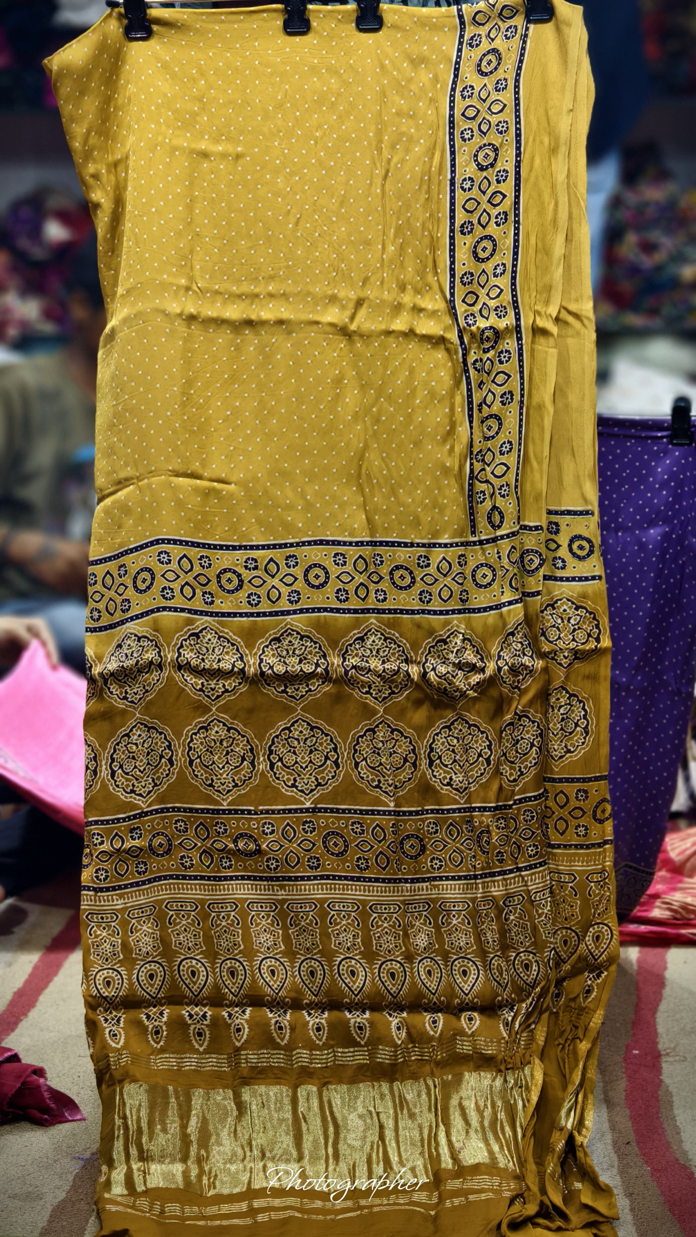 Pure Modal Gaji Silk Hand Block Print Dupatta Two Tone With Lagdi Patta