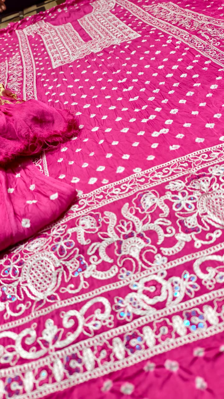 Pure Modal Gaji Silk Pakistani Lakhnavi Work Suit Set