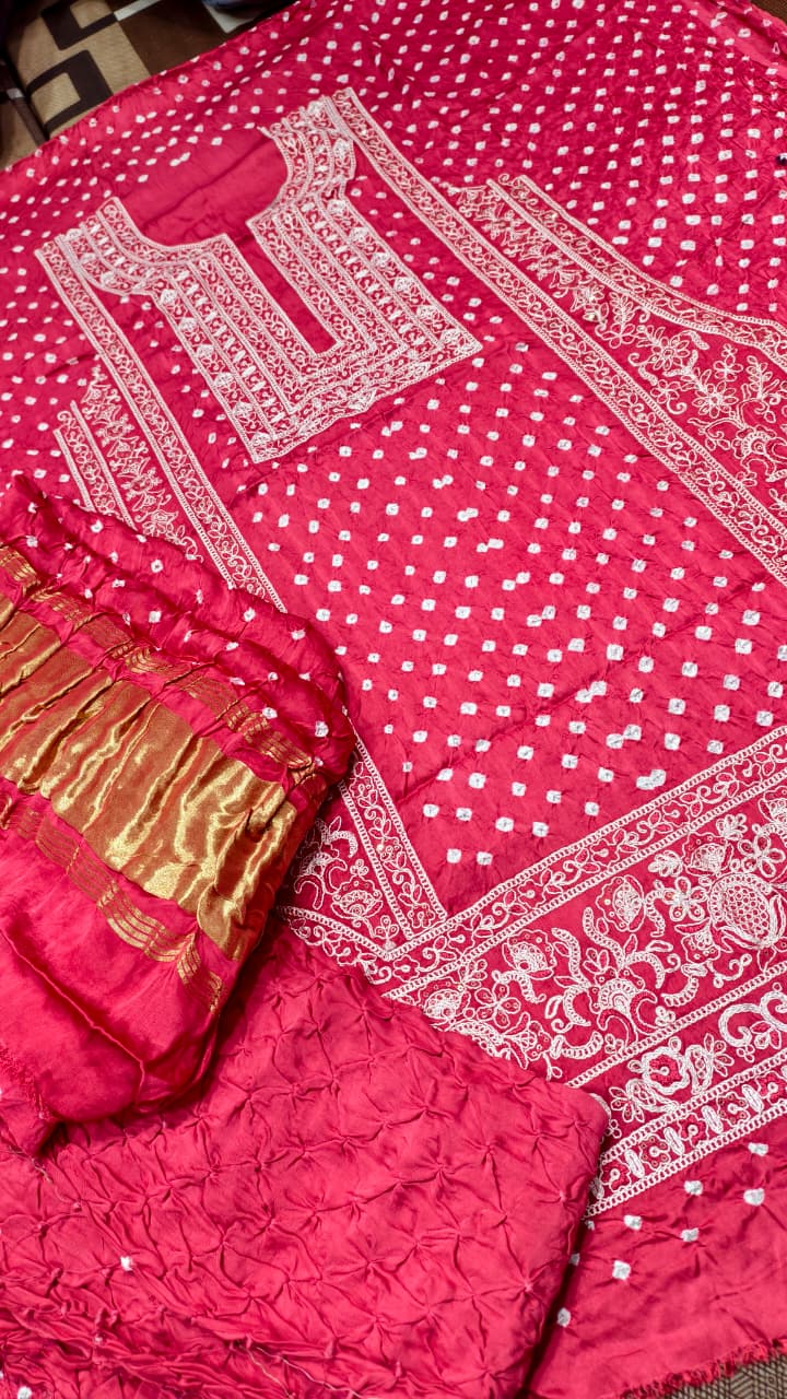 Pure Modal Gaji Silk Pakistani Lakhnavi Work Suit Set