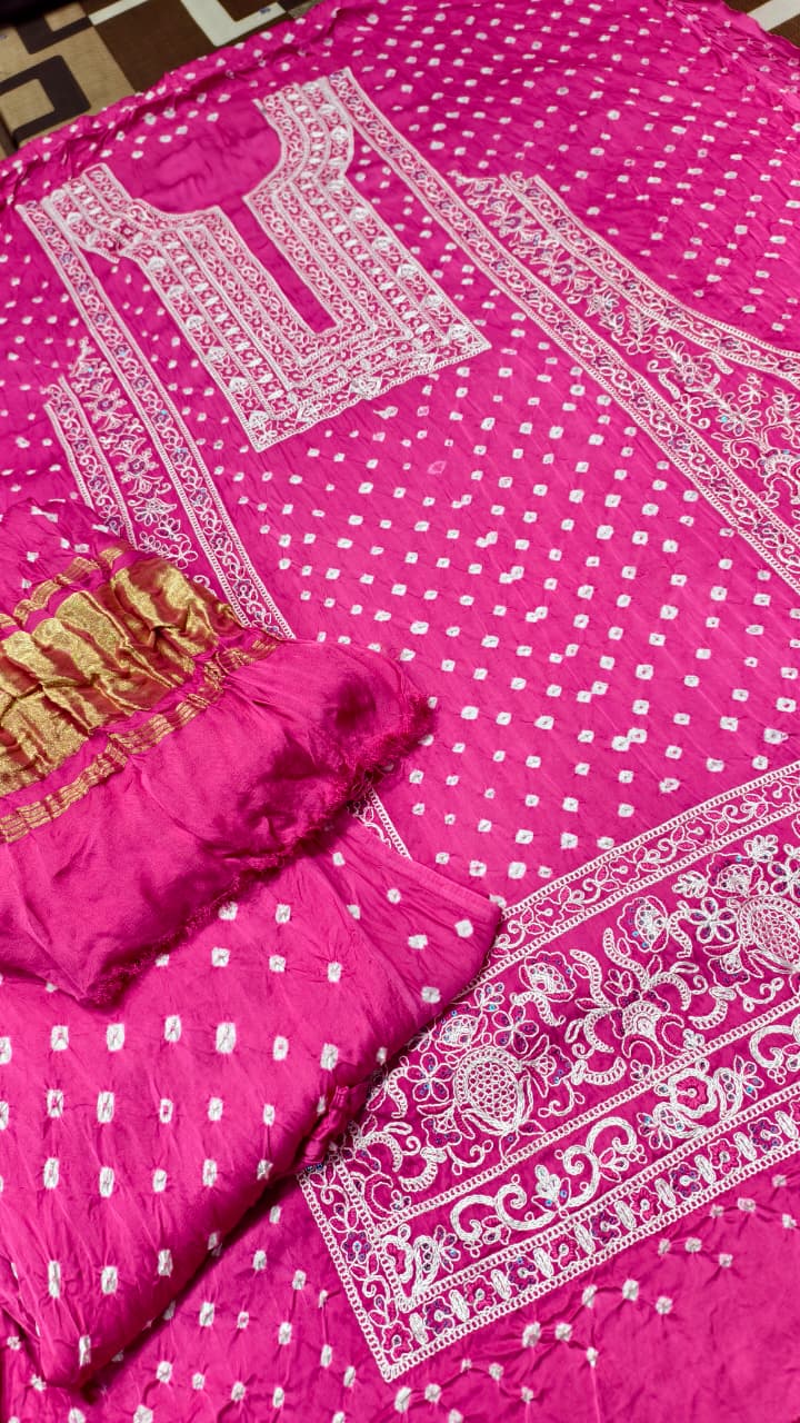 Pure Modal Gaji Silk Pakistani Lakhnavi Work Suit Set