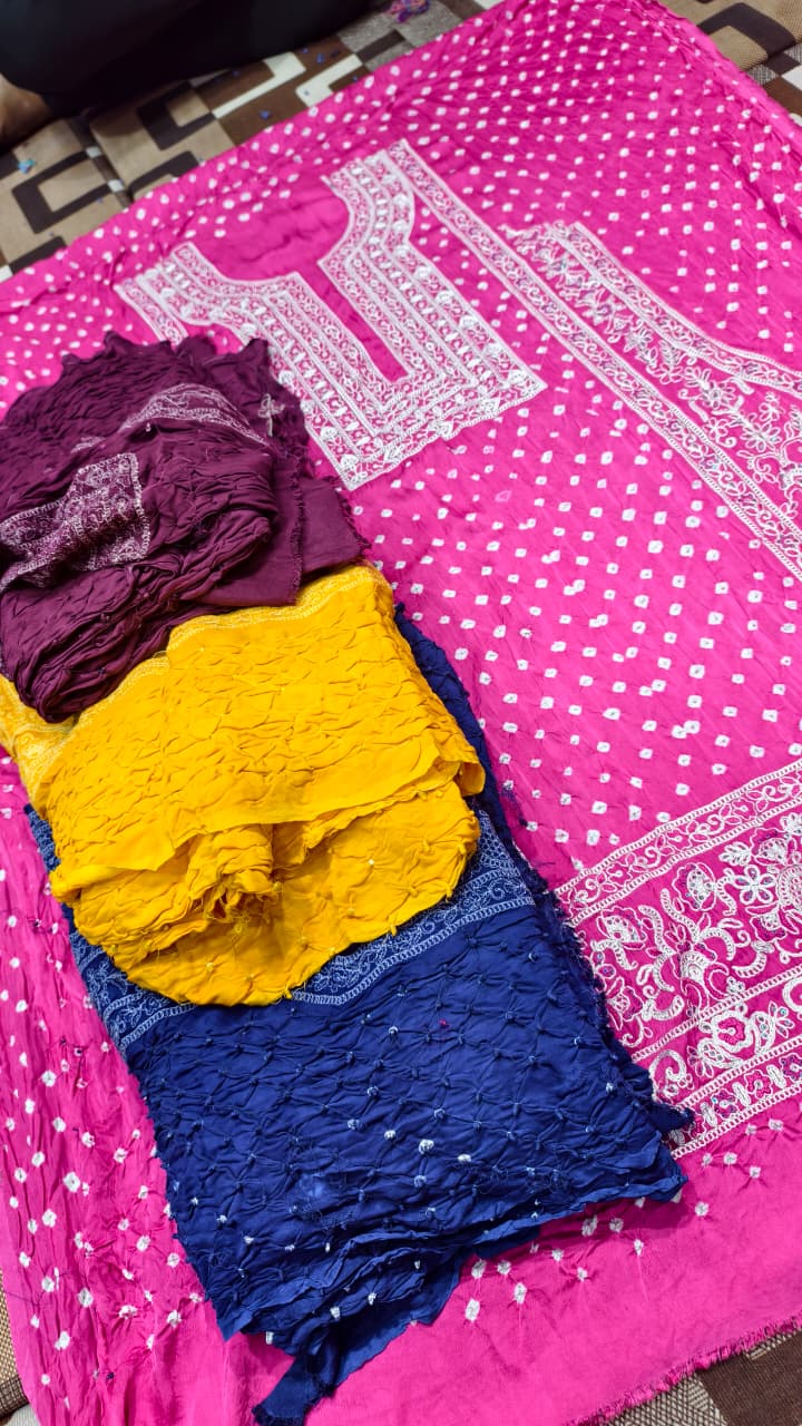 Pure Modal Gaji Silk Pakistani Lakhnavi Work Suit Set