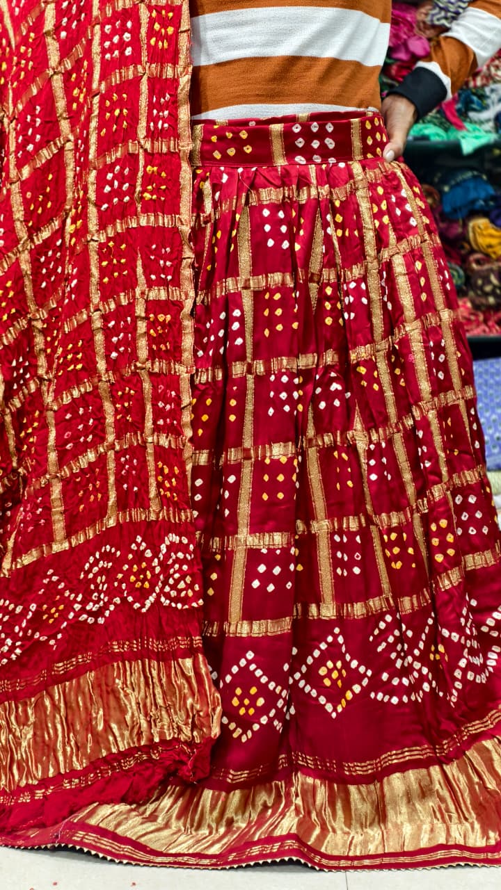 Pure Modal Silk Gharchola Pattern Ghagra & Blouse with Chex Dupatta