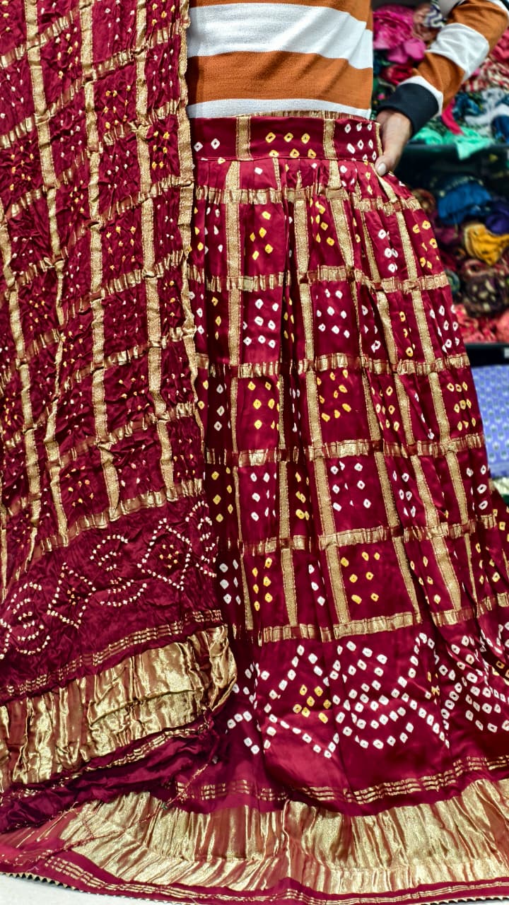 Pure Modal Silk Gharchola Pattern Ghagra & Blouse with Chex Dupatta