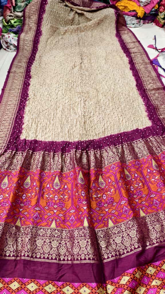 Pure Muga Silk Banarasi Saree with Hand Bandhej, Brasso Pallu & Blouse