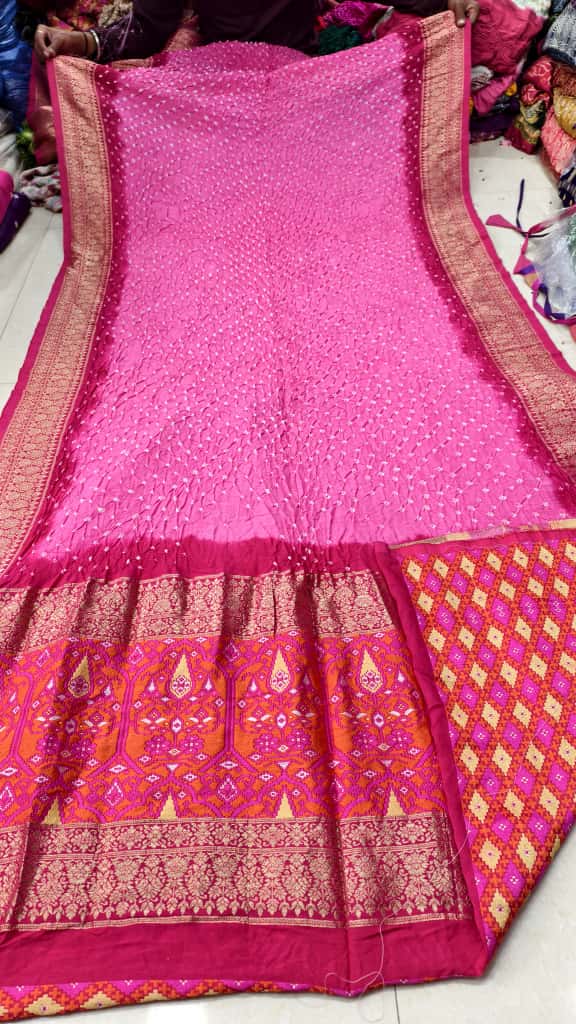 Pure Muga Silk Banarasi Saree with Hand Bandhej, Brasso Pallu & Blouse