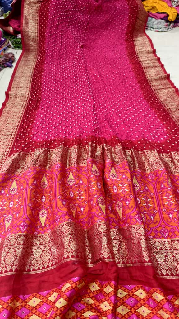 Pure Muga Silk Banarasi Saree with Hand Bandhej, Brasso Pallu & Blouse
