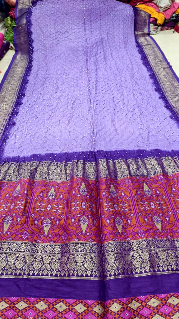 Pure Muga Silk Banarasi Saree with Hand Bandhej, Brasso Pallu & Blouse