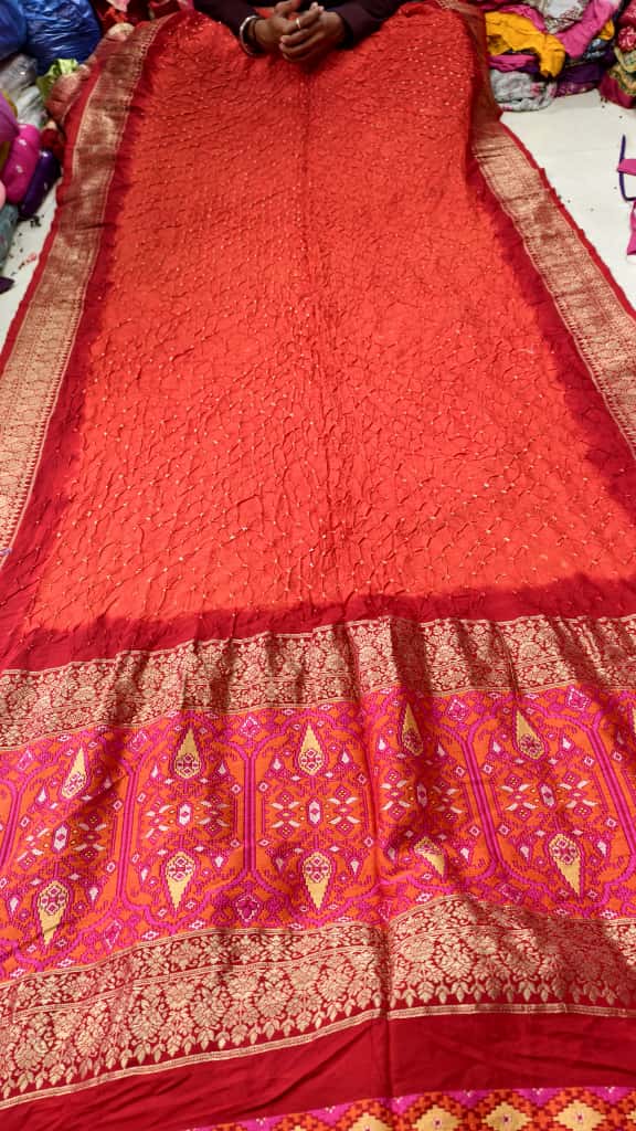 Pure Muga Silk Banarasi Saree with Hand Bandhej, Brasso Pallu & Blouse