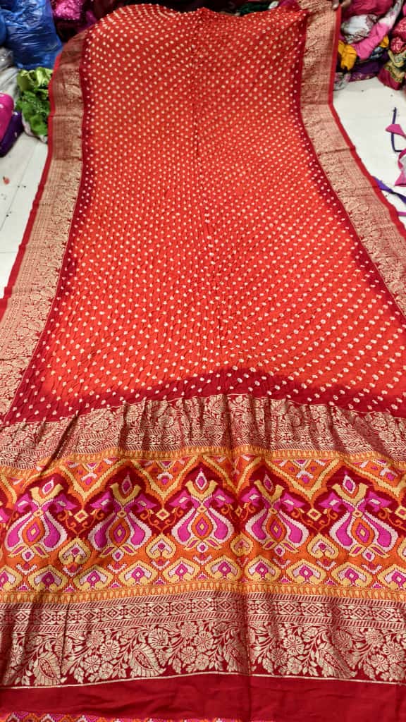 Pure Muga Silk Banarasi Saree with Hand Bandhej, Brasso Pallu & Blouse