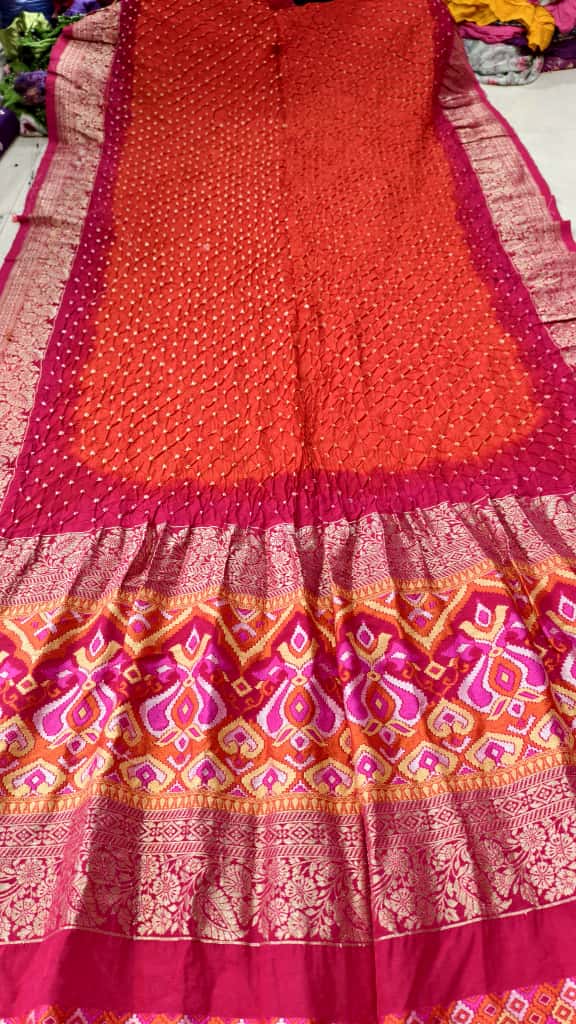 Pure Muga Silk Banarasi Saree with Hand Bandhej, Brasso Pallu & Blouse