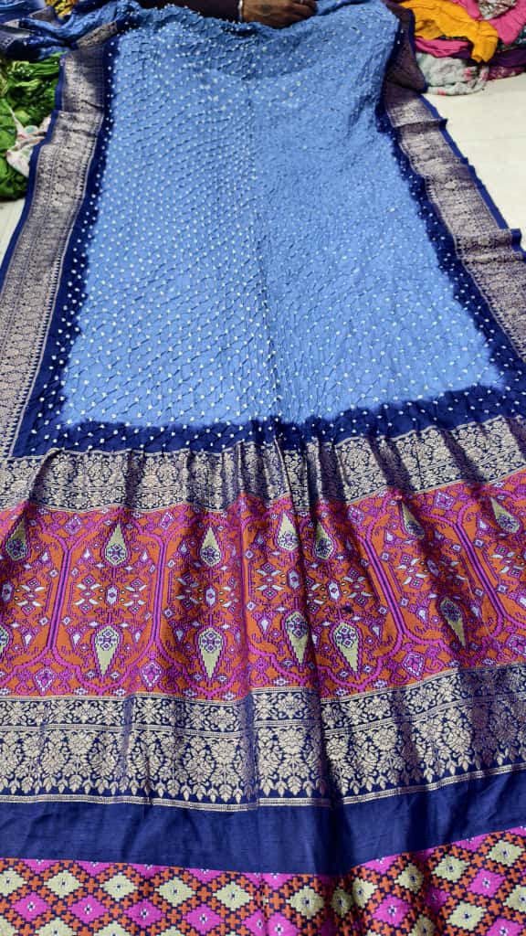 Pure Muga Silk Banarasi Saree with Hand Bandhej, Brasso Pallu & Blouse