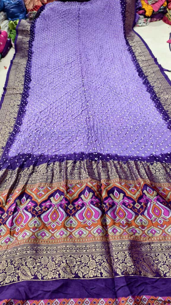 Pure Muga Silk Banarasi Saree with Hand Bandhej, Brasso Pallu & Blouse