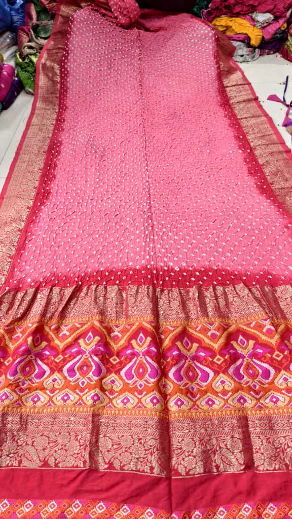 Pure Muga Silk Banarasi Saree with Hand Bandhej, Brasso Pallu & Blouse