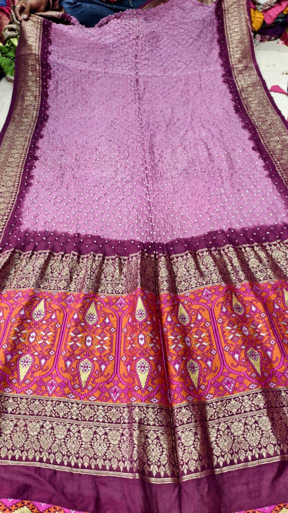 Pure Muga Silk Banarasi Saree with Hand Bandhej, Brasso Pallu & Blouse