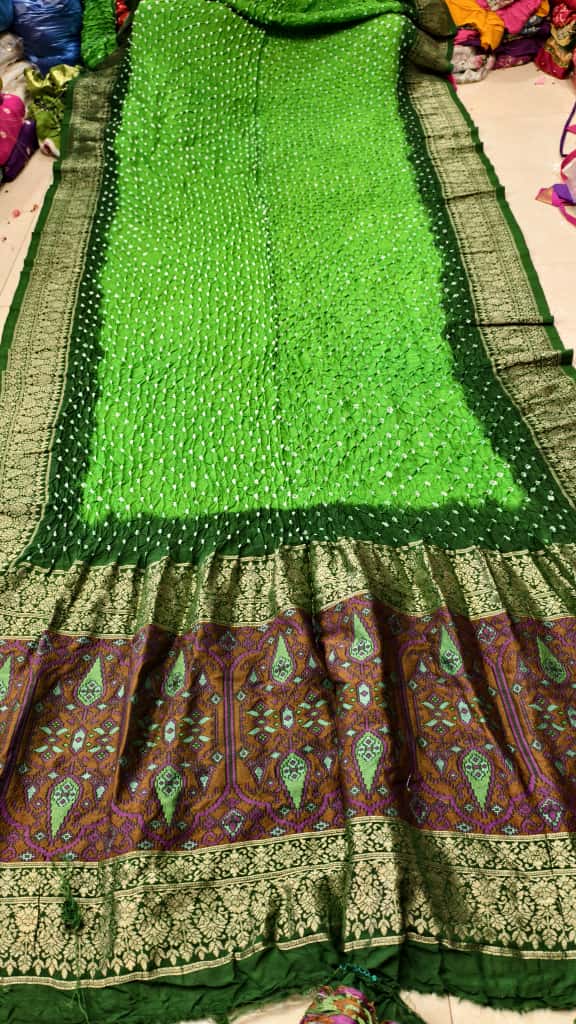 Pure Muga Silk Banarasi Saree with Hand Bandhej, Brasso Pallu & Blouse