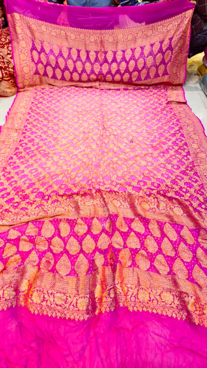 Pure Banarasi Georgette Hand Bandhej Neemzari Dupatta