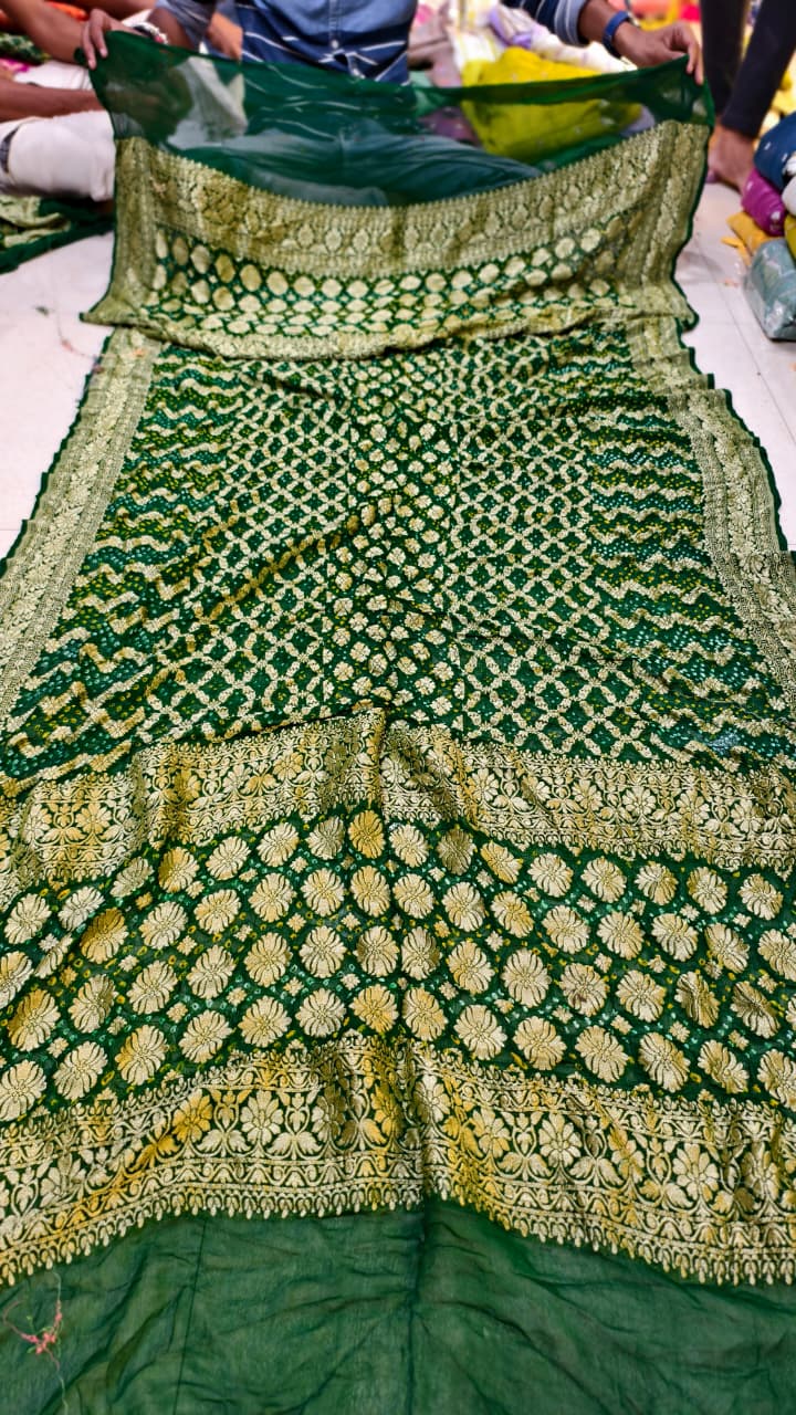 Pure Banarasi Georgette Hand Bandhej Neemzari Dupatta