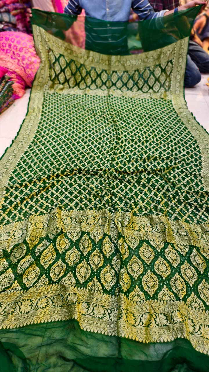 Pure Banarasi Georgette Hand Bandhej Neemzari Dupatta
